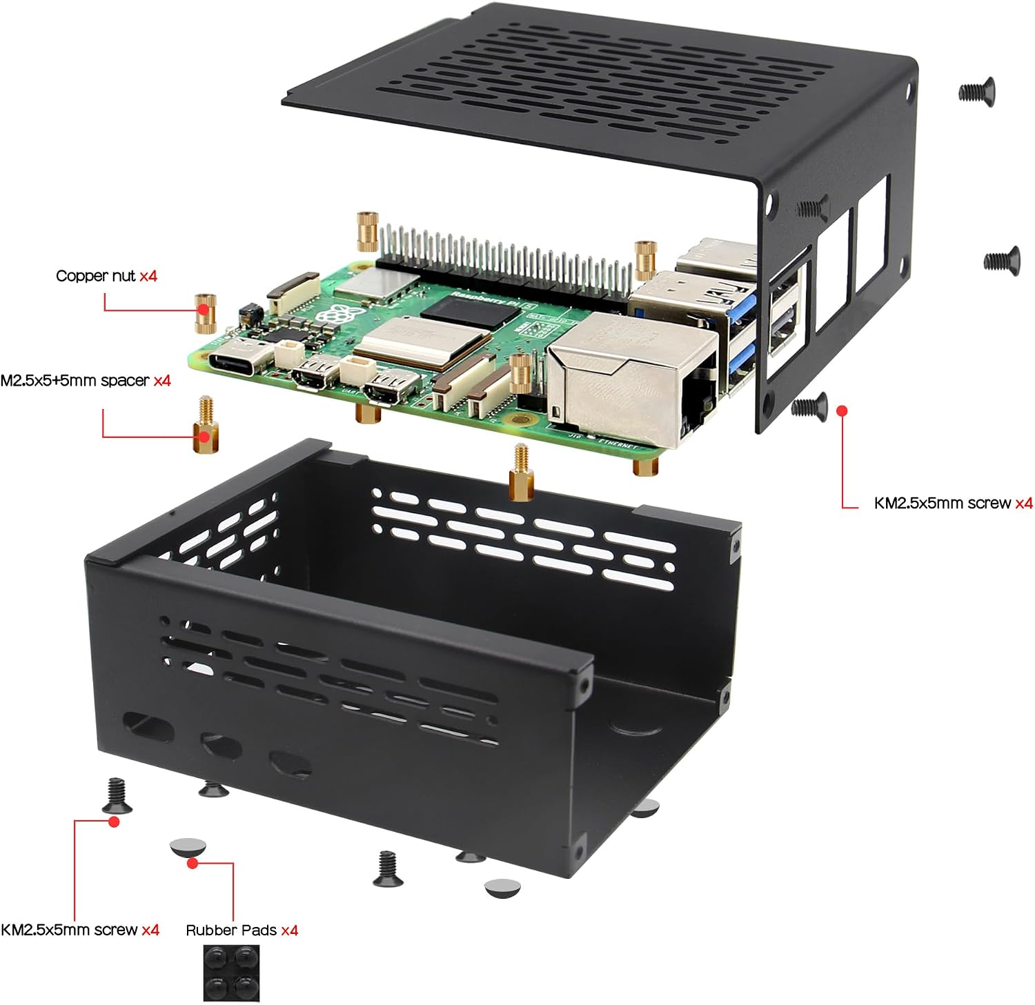 Geekworm PCIe Metal Case P579 for Raspberry Pi 5 Support Top M.2 NVMe HAT X1001/X1004/X1003/X1015/X1000 & Raspberry Pi 5 Active Cooler