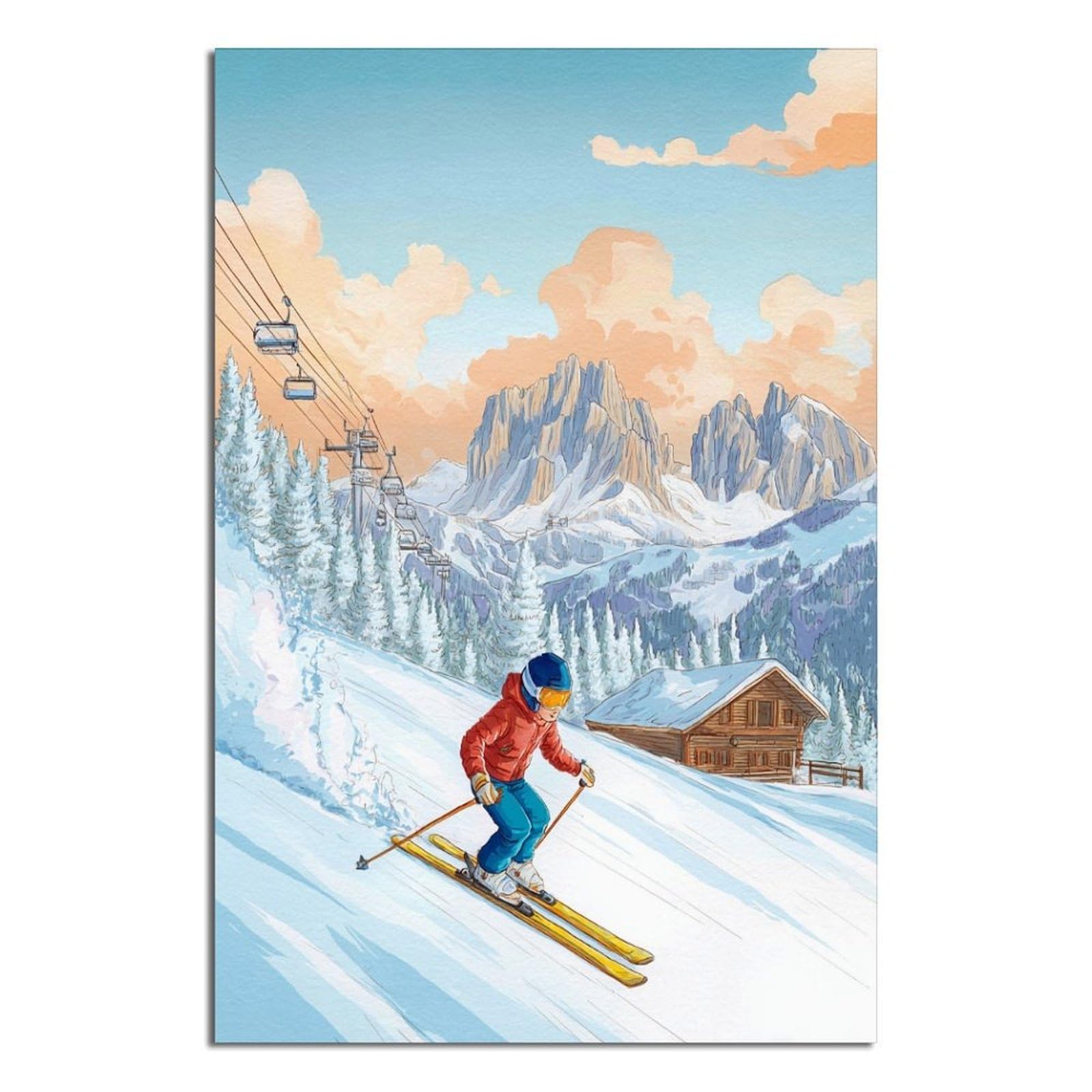iPuzou Cortina D'Ampezzo Italy Ski Poster 20x30inch(50x75cm) Vintage Watercolor Canvas Art