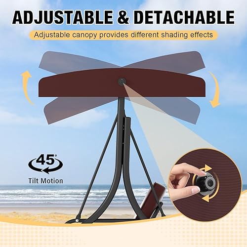 Miniatura 3 de Silla de columpio 3 en 1 con cubierta de toldo ajustable y cojines de repuesto, columpio de patio de 3 asientos con soporte resistente para patio