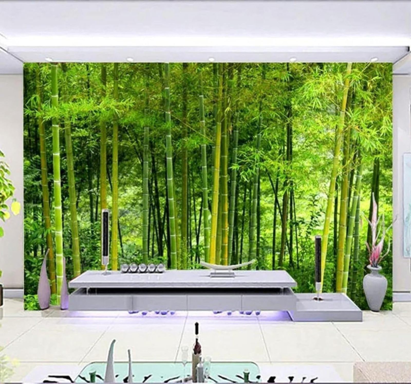 XLMING Fresh Three Dimensional Green Bamboo Grove Scenery 3D Wallpaper Luxury Silk Study Dining Feature Sofa Grey Bedroom Living Room Tv Decorative Wall-250cm×170cm