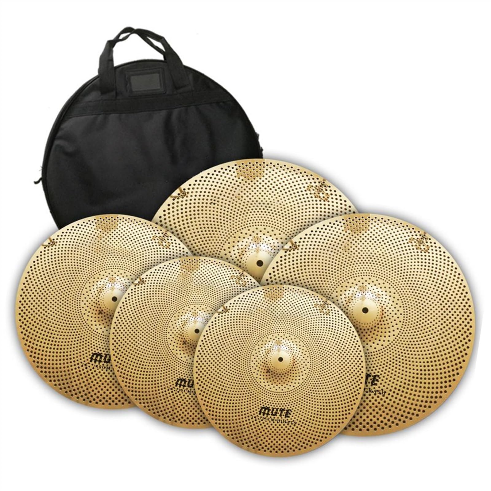Pack De Cymbales À Faible Volume Ensemble De Cymbales Muettes 5 PCS Sac De Cymbales Inclus Accessoires pour Instruments à Percussion (Color : Bright Golden)