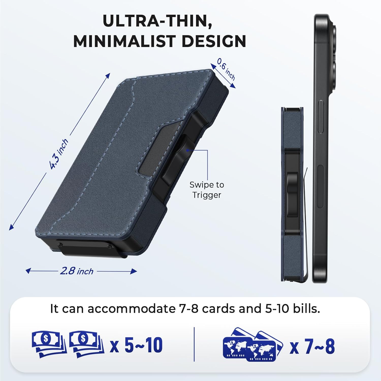 Slim Wallet for Men - Minimalist Mens Wallet with Money Clip, Aluminum Pop Up Card Case and Leather Slots Credit Card Holder RFID Blocking Wallet for Men with Gift Box - Image 5