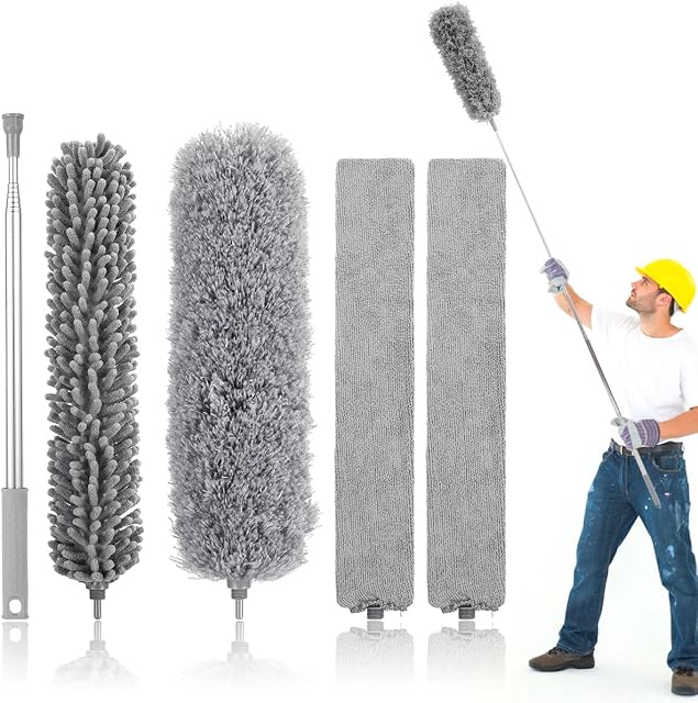 5PCs Feather Duster For Cleaning- Extendable Dusters with Extension Pole 30 to 110 Inches, Flexible Telescopic Microfiber Hand Duster Appliances Cleaning Tool for Home Bedroom Kitchen