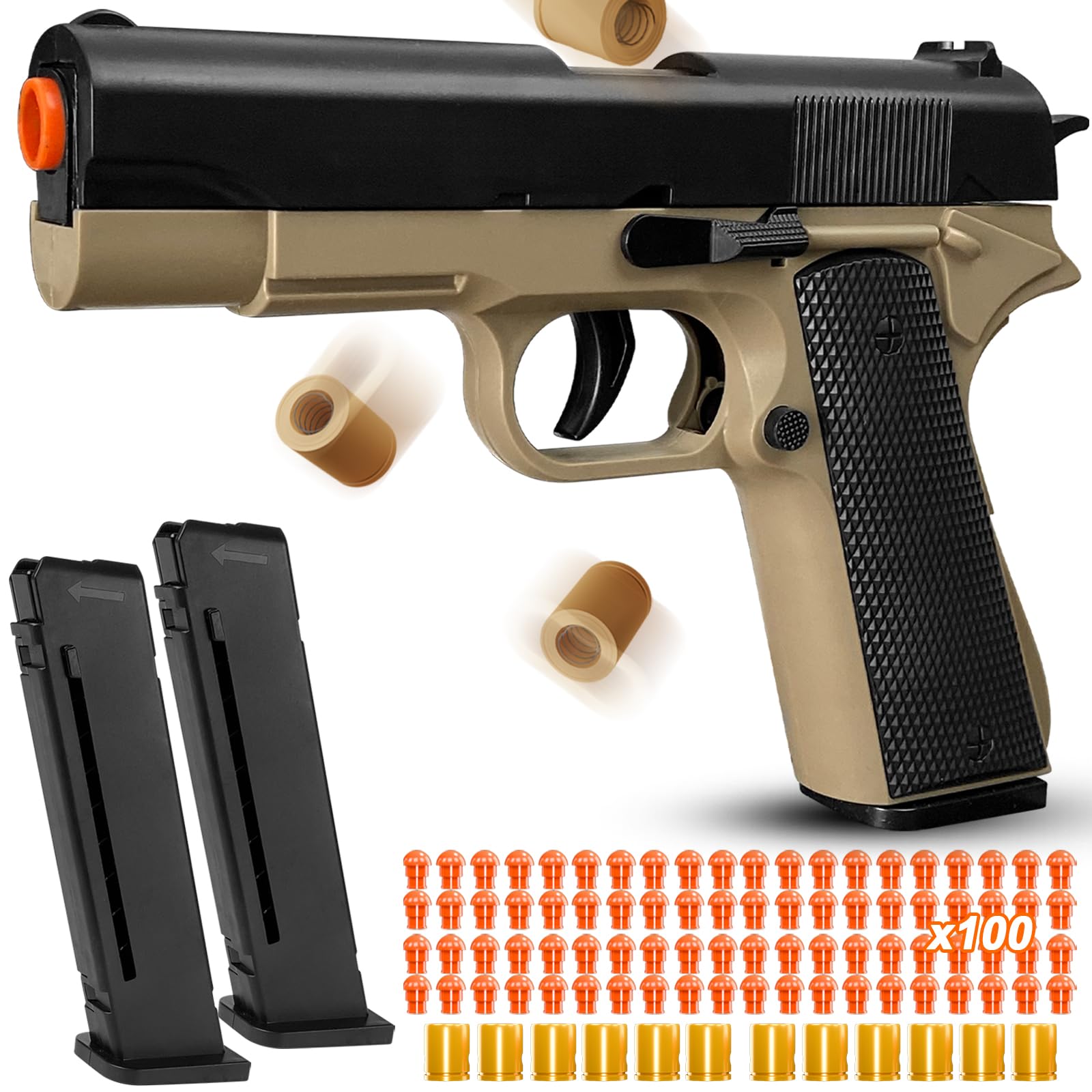 Shell Ejecting Toy Gun, Semi-Automatic Soft Bullet Toy Guns for Boys 8-12, Cool Toy Pistol with 100 Soft Bullets, Educational Model Outdoor Shooting Game