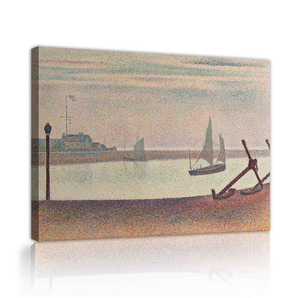TOANGWALL Georges Seurat The Channel of Gravelines Evening Canvas Wall Art Restroom Pointillism Marine Coast Framed Print for Bar Club Decor 85x100cm