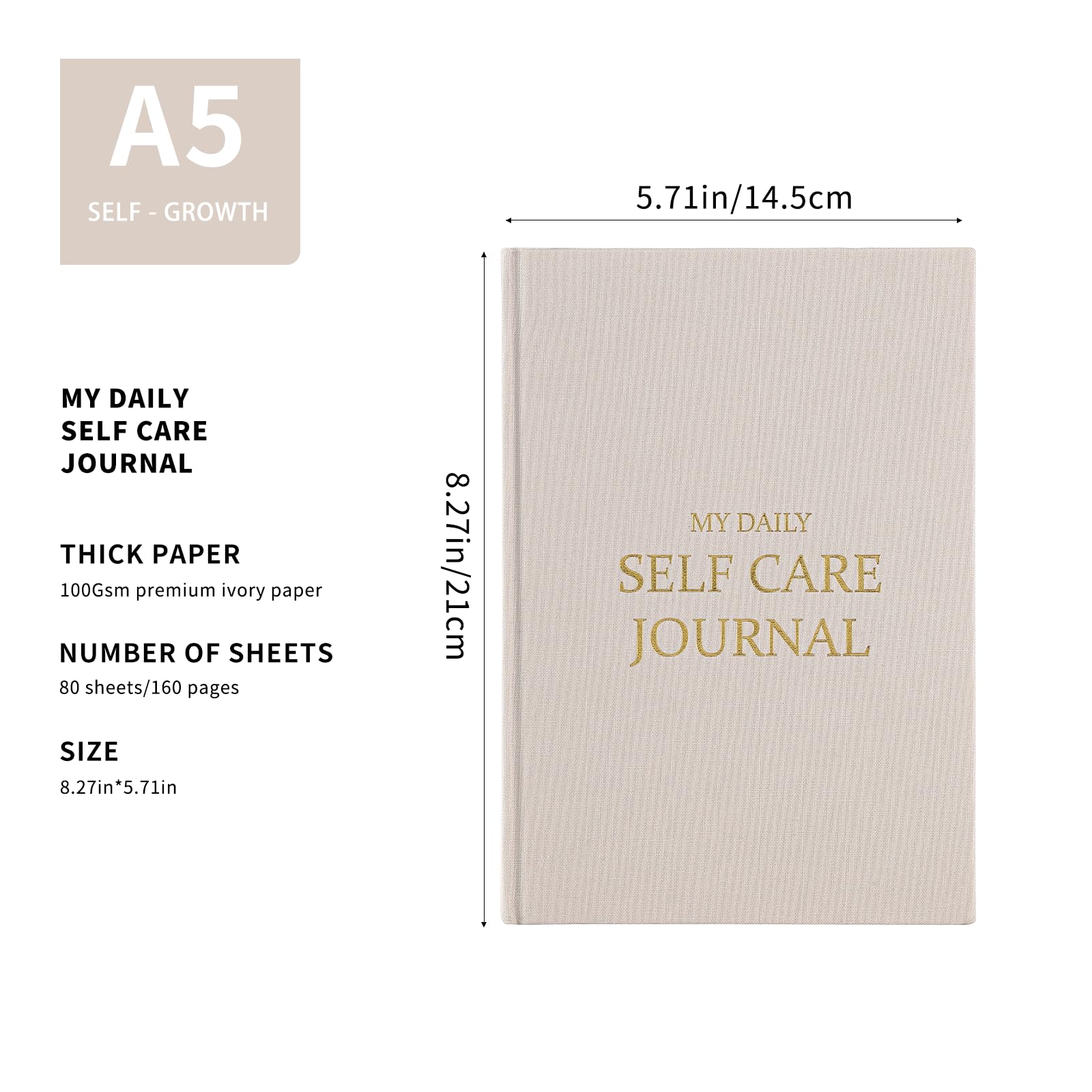 Mcdsuc Self Care Journal Daily Reflection Notebook,Gratitude Journal for Women &Men,Self Reflection Prompts, Personal Wellness Planner with100Gsm Premium Paper,8.26 X 5.7 inches,(Beige) - Image 3