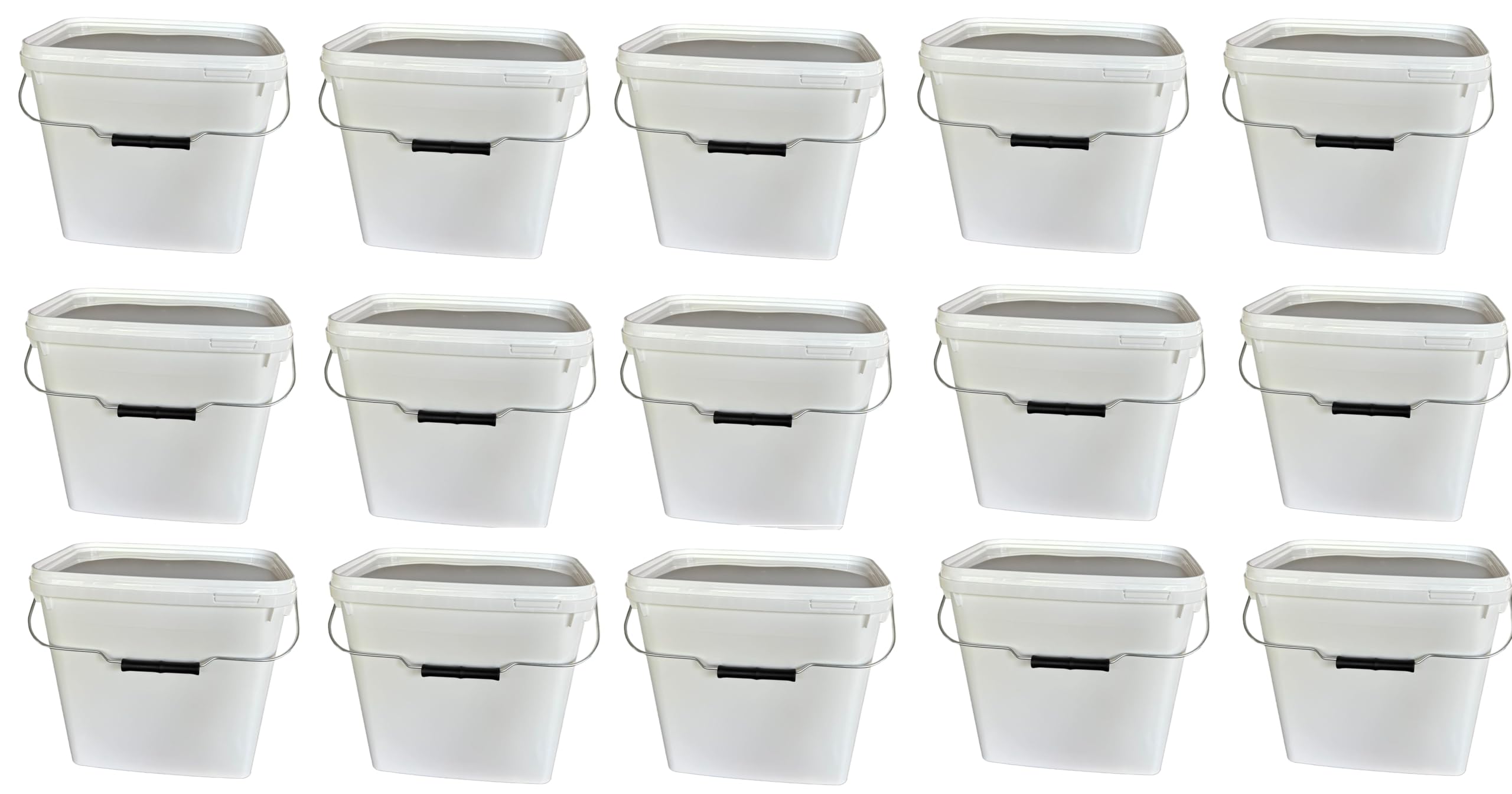 Lot de 15 seaux rectangulaires de 10 litres avec couvercle blanc - Empilables - Avec poignée en métal - Seau à miel - En plastique - Pour l'alimentation