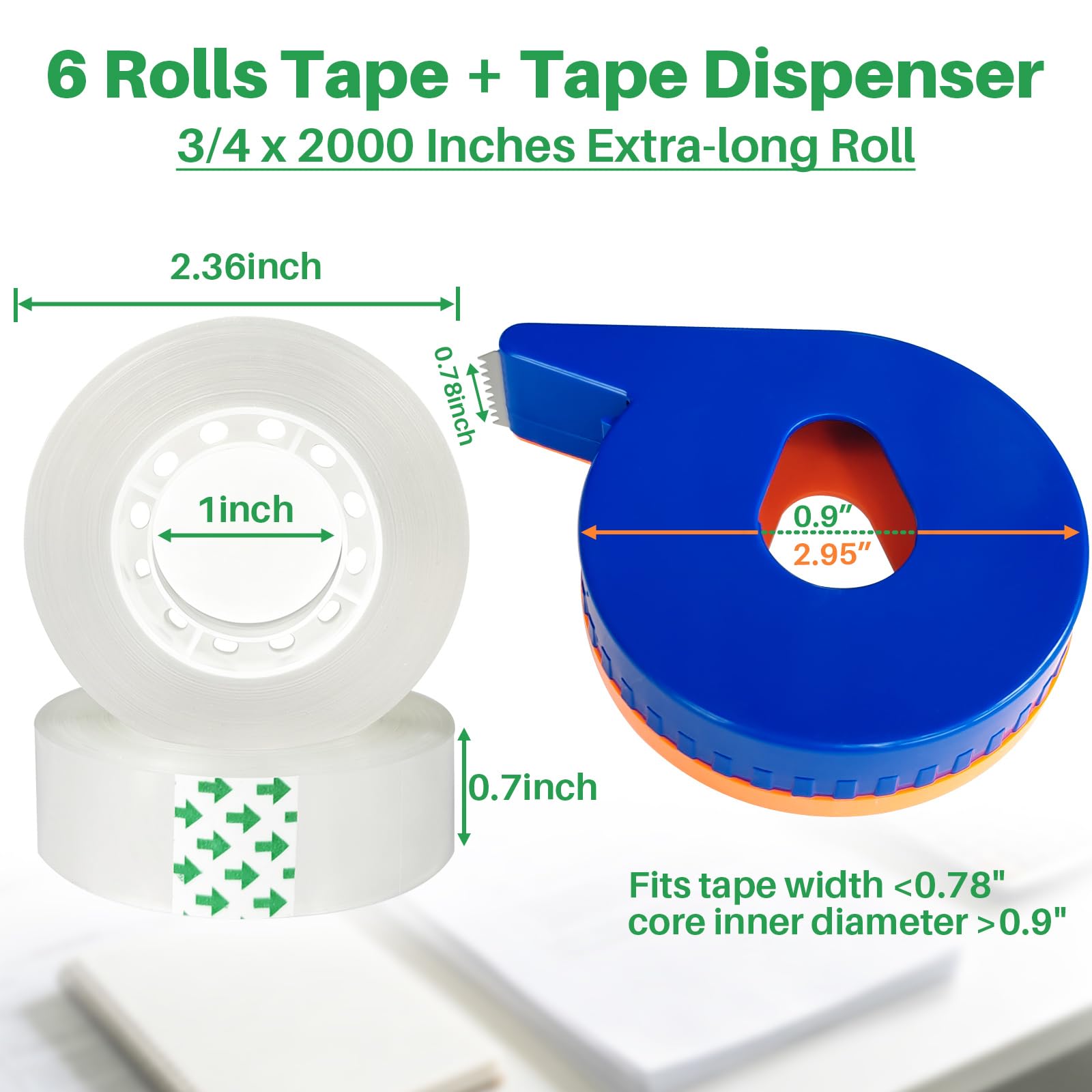 Transparentes Klebeband, 1,9 x 5,9 cm, mit Handabroller, 6 Rollen für Geschenkverpackungen, Zuhause, Schule, Bürobedarf