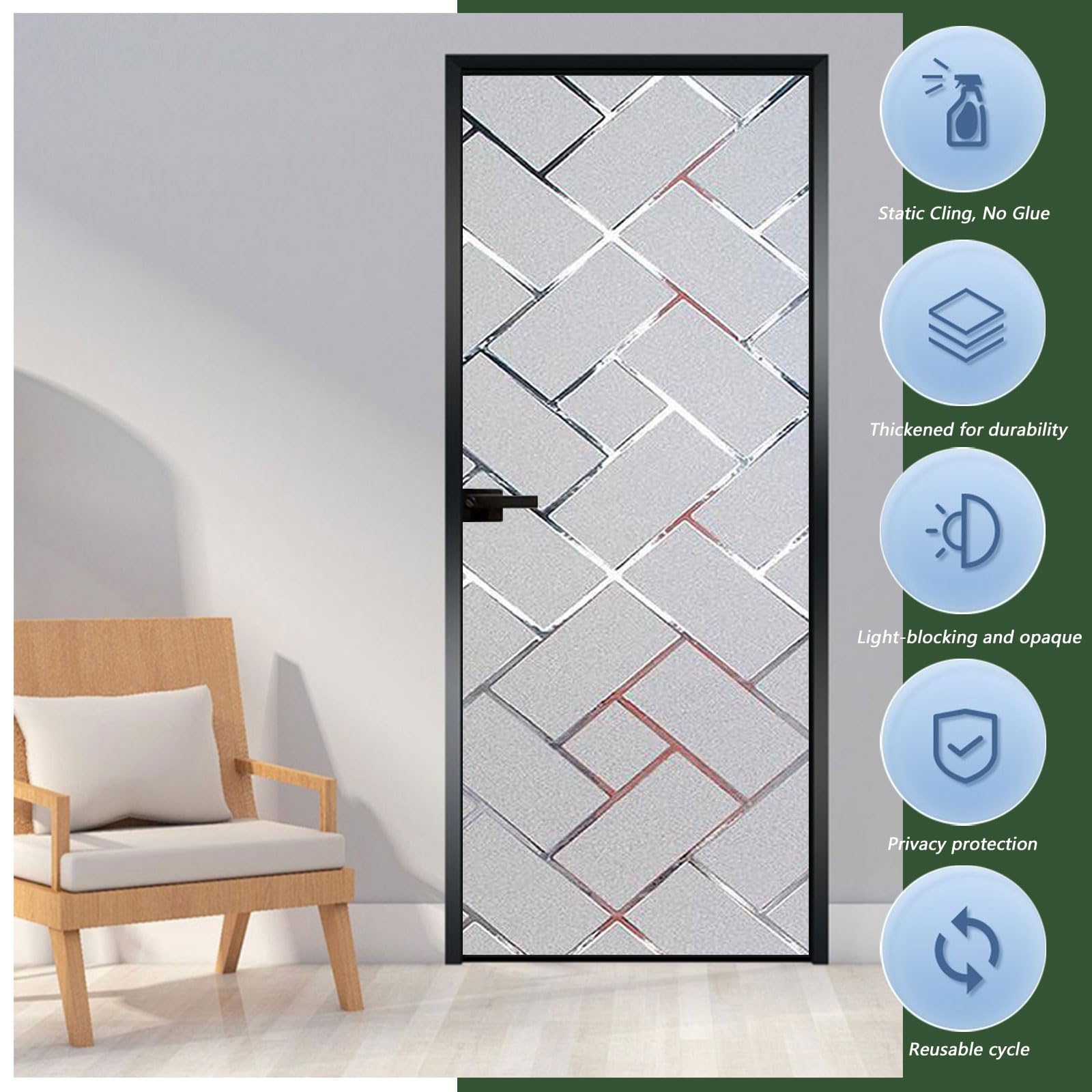 Vinilo Adhesivo Cristal 85 x 585 cm Efecto Esmerilado, Anti-UV, Privacidad Vinilo Autoadhesivo Cristal para Dormitorio Sala Comedor, Rejilla Oblicua