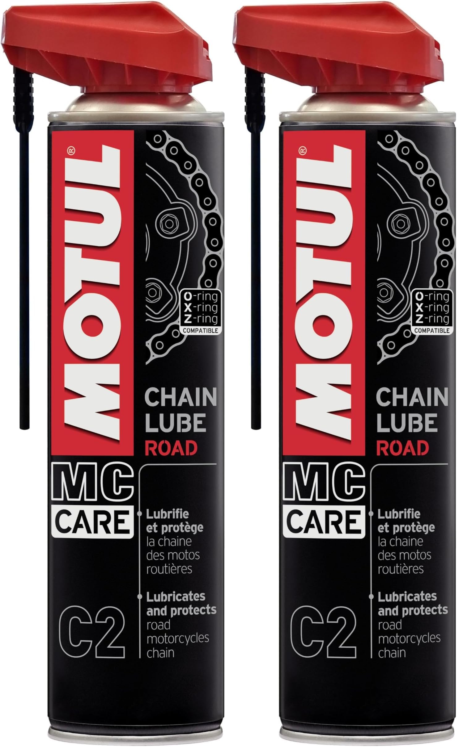Motul Ketten-Sprühfett für Straßen-Motorräder, Farblos, Geeignet für O-Ring, X-Ring, Z-Ring Ketten, Hochgeschwindigkeitsfest, Wasser- und Salzbeständig, Rostschutz, MC Care Chain Lube Road C2, 400 ml