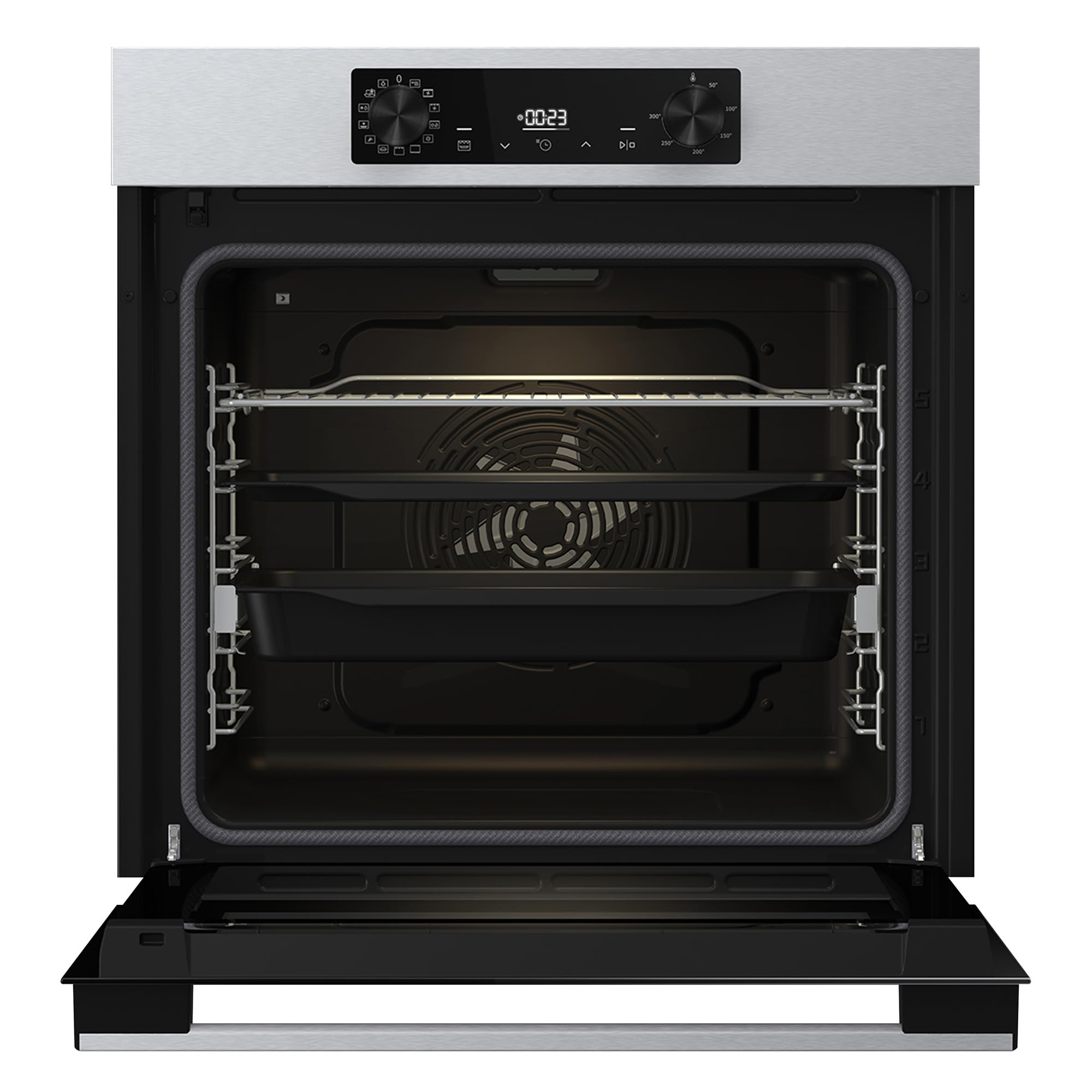 Hisense BI64216EPX - Horno Multifunción Pirolítico, Clase A++, 78L, Fondo 57cm, Guía Telescópica, Calentamiento Rápido, Apertura Y Cierre Suave de Puerta, Air Fry, Modo Pizza, Modo Congelados, Inox