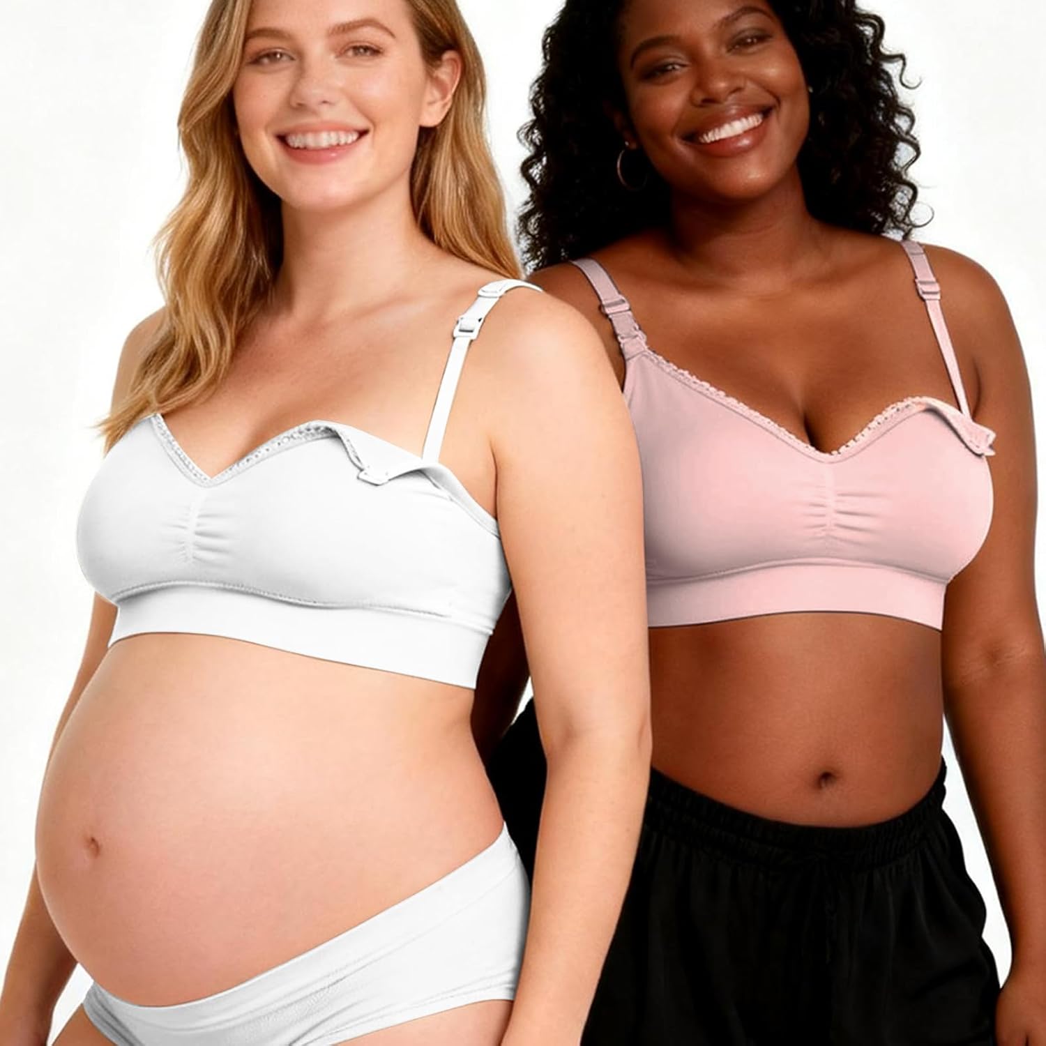Under Control Nursing Bras for Breastfeeding 4 Packs (US, Alpha, Medium, Regular, Regular, Black/Burg Mist/White/Pale Pink)