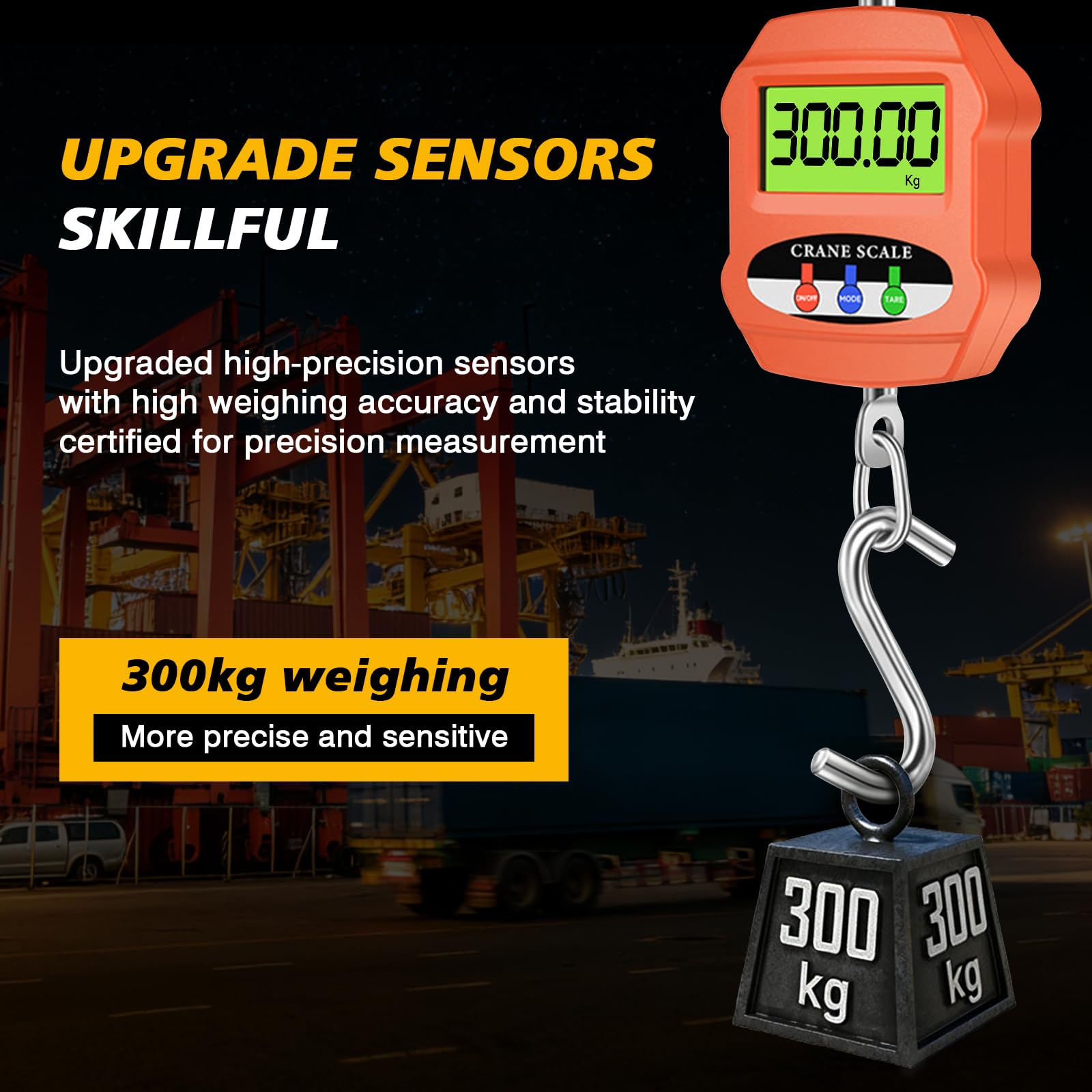 Báscula de grúa, 300 kg, 660 libras, báscula colgante digital con sensor preciso, báscula digital colgante industrial con pantalla LCD, mini báscula portátil para granja, fábrica, caza