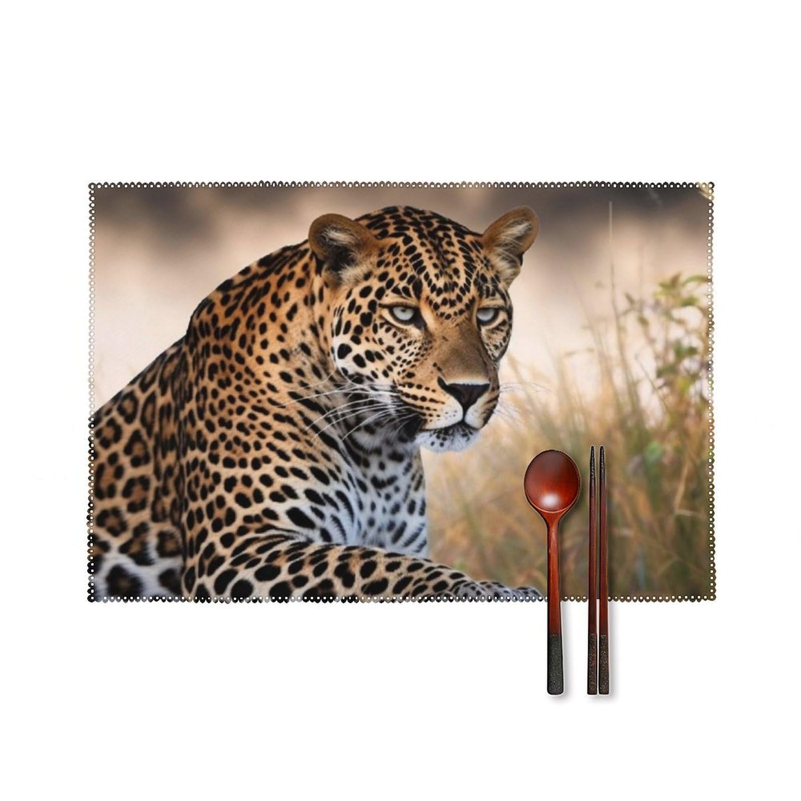 African Animal Leopard Placemats Set of 6 Wipeable Table Mats for Kitchen Dining Table Heat Resistant Waterproof Modern Indoor/Outdoor Non-Slip Easy Clean Place Mats