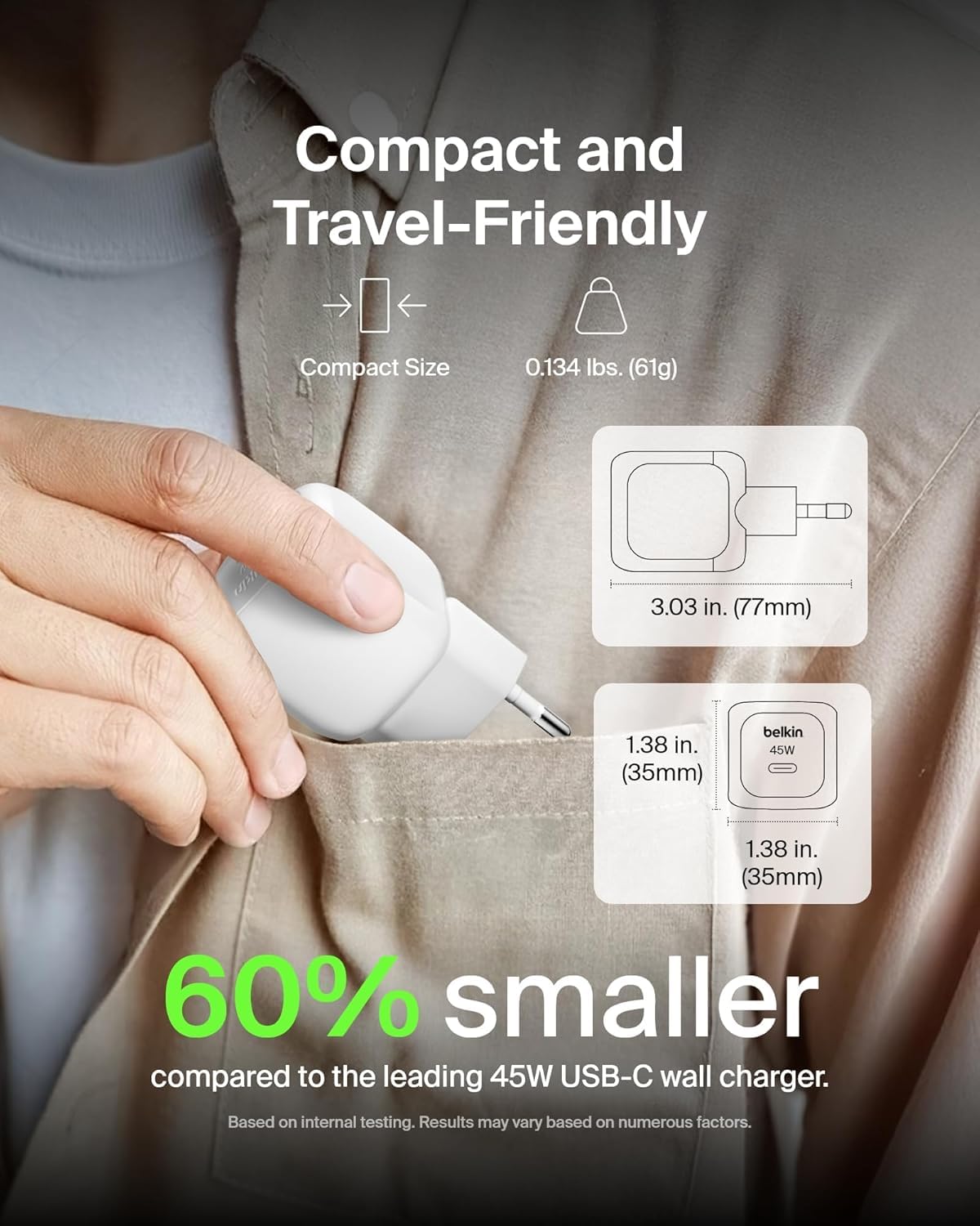 Belkin BoostCharge Smartphone, Telefono cellulare, Tablet, Computer portatile, Auricolare, Universale, Console portatile Bianco AC, USB Ricarica rapida Interno (45W USB WCHARGE WPPSWHT W1M C-CCABLE)