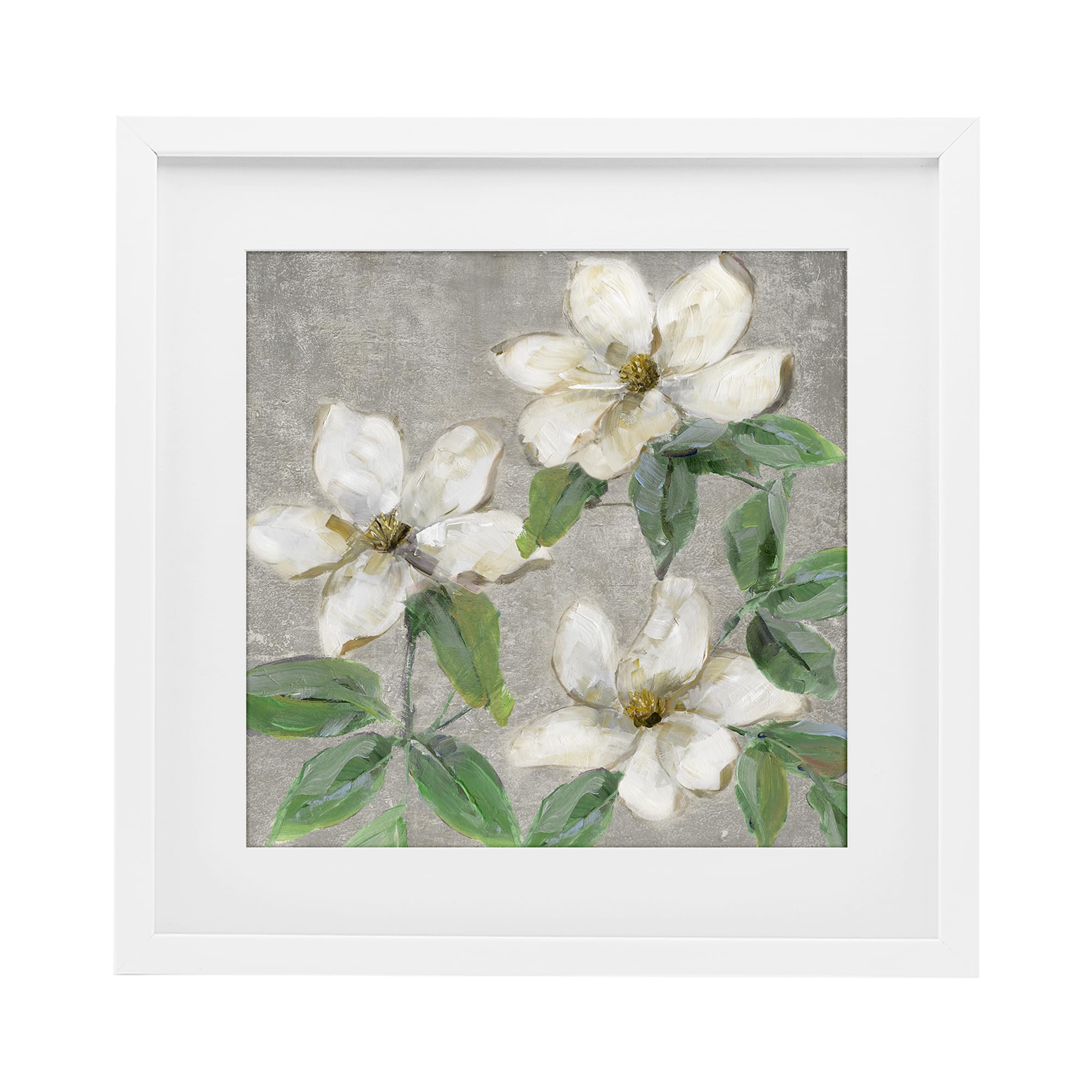 Stupell Industries Coastal White (Textured) Ivory Magnolia Trio Botanical, 13 X 13 Inch Framed Print Under Glass