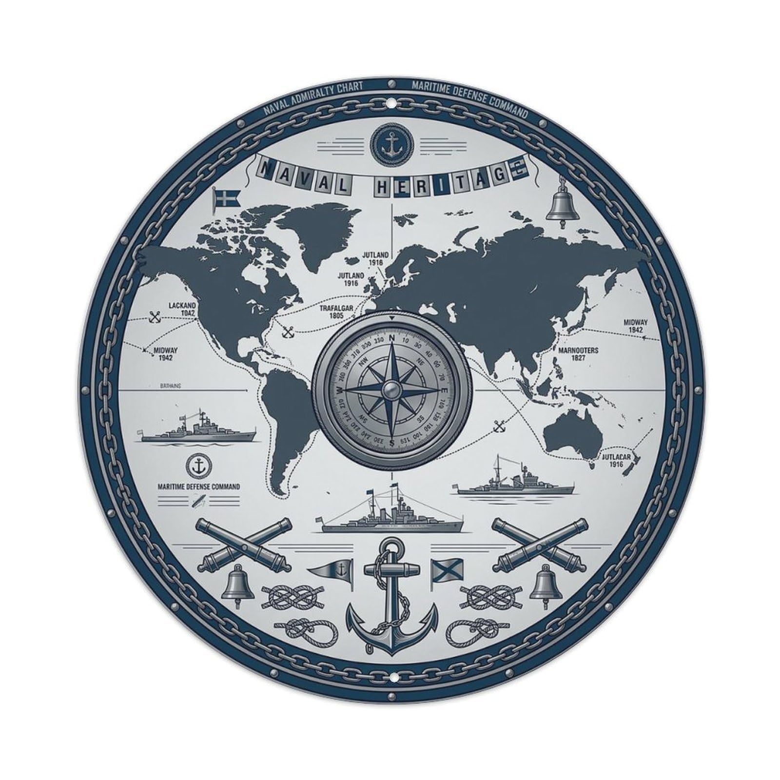 Vintage Nautical Compass World Map Naval Heritage Metal Tin Sign