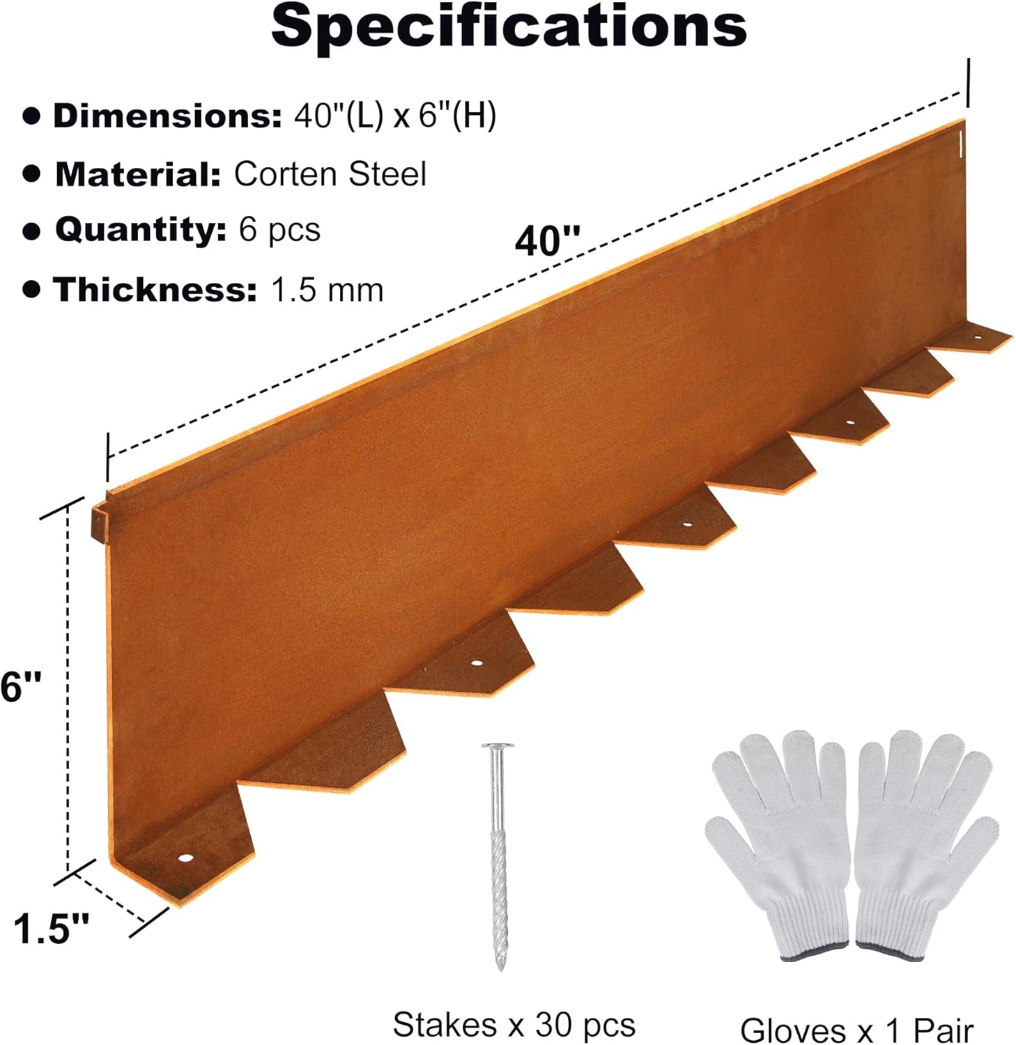 Solution4Patio 6" H No Dig Corten Steel Garden Landscape Edging Strips, 6pcs Bendable Pre-Rusted Metal Lawn Border for Yard Pathway Divider, 20Ft Total with 30x Stakes