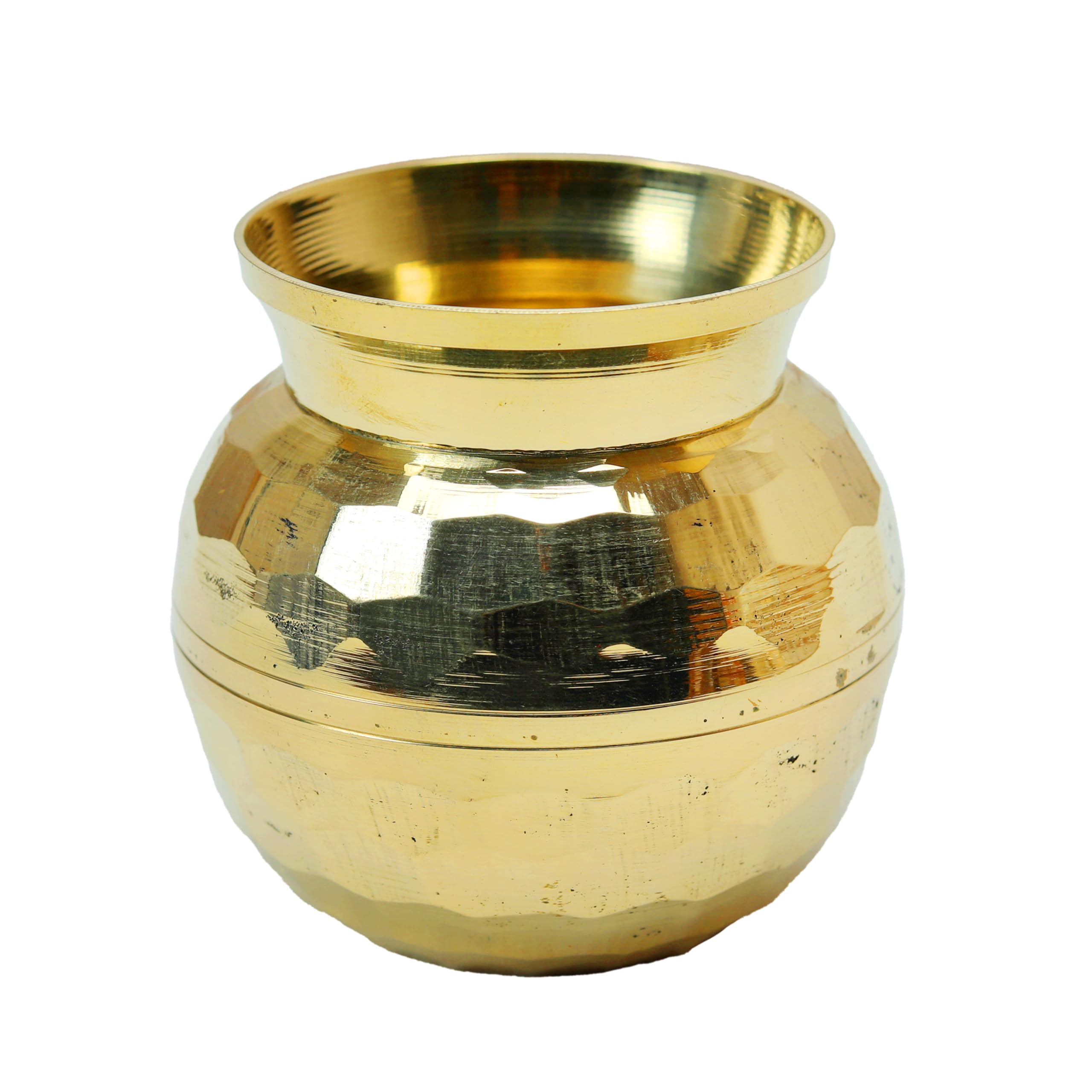Small Brass Kalash Lota Pot Utensil Drinkware for Pooja Kit for Indian Traditional Karwachauth Pooja Purpose for Temple Home office Pure Brass Vessel Lota Kalash Return Gifts(Size:-2"x3"x2")(Golden)