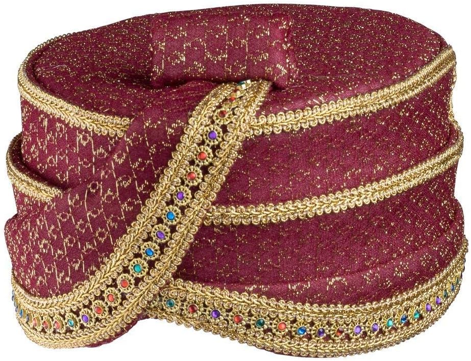 Sultan Hat for Adults - Arabian Royal Headwrap Hat - Burgundy Turban Costume Headwear
