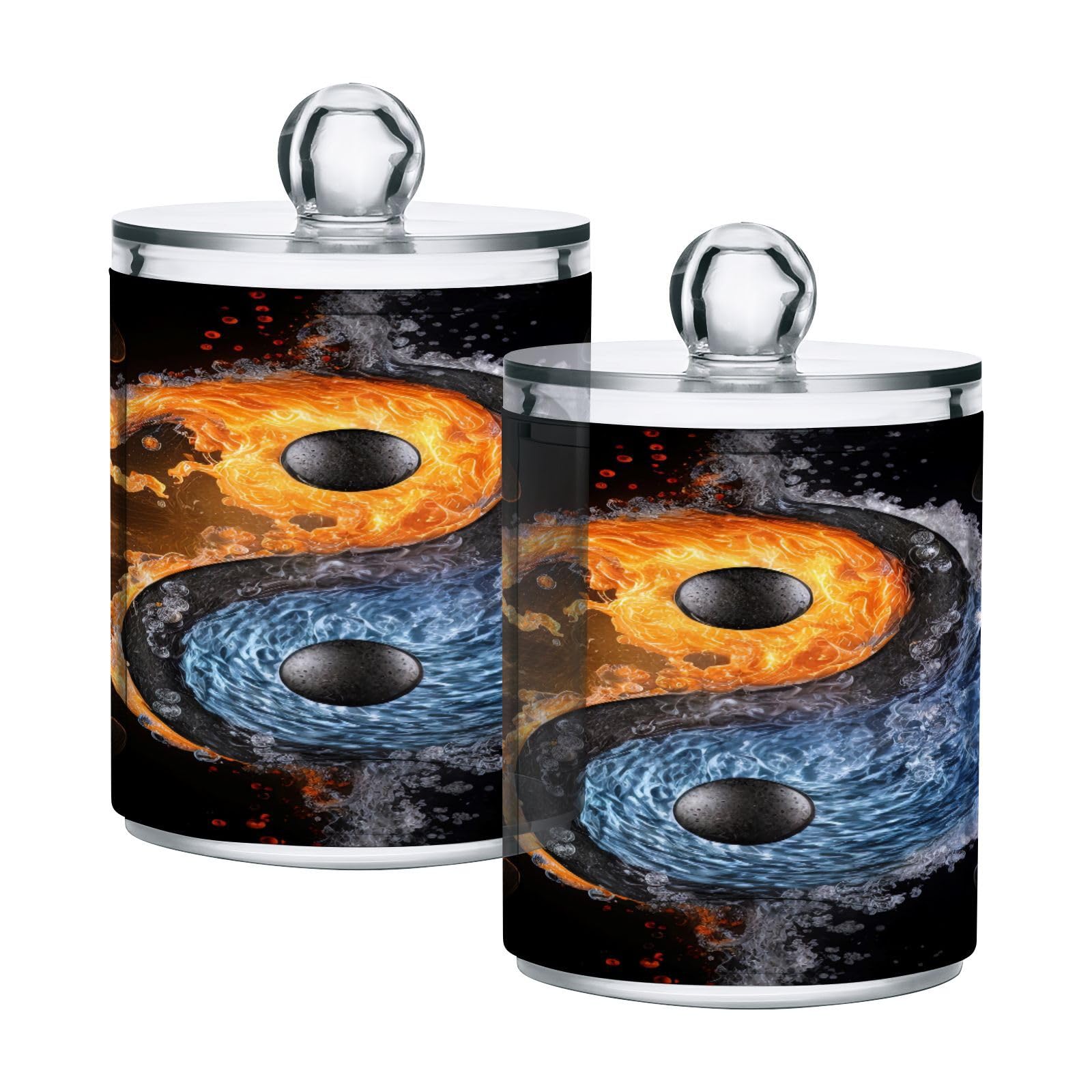Yin-yang Symbol Restroom Bathroom Organizers with Lid Qtip Holder Dispenser Apothecary Jars Cotton Balls Pads Swabs Holder Jar