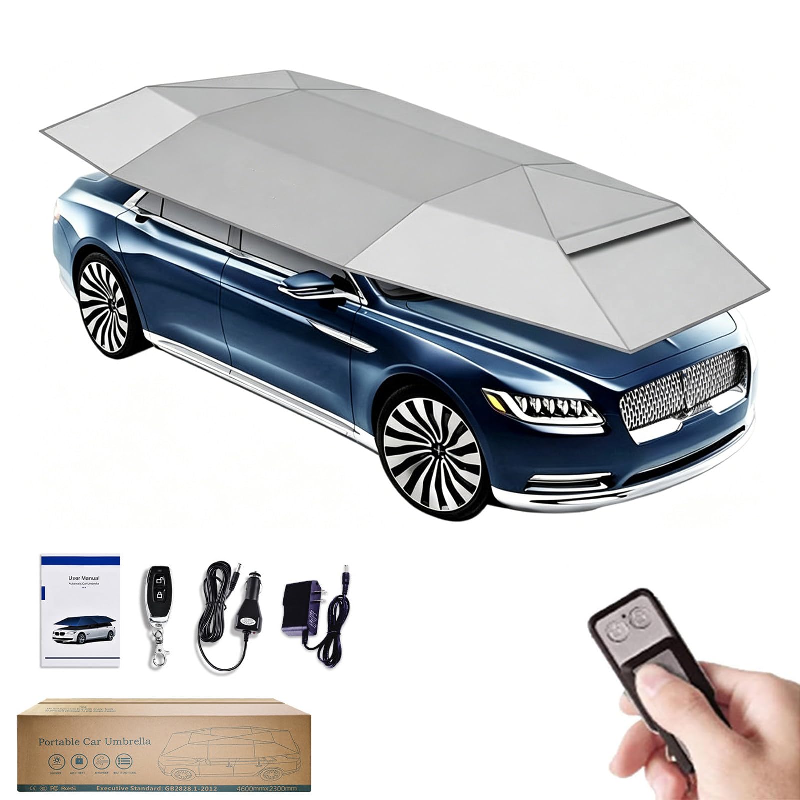 RUODATONLY Universal Car Tent Movable Carport, Car Umbrella, Anti-Theft Design, Car Canopy Umbrella for Outdoor Tent, Fits Most Car Types, Shade from sunlight, rain, and fallen leaves 5.2M-Grey