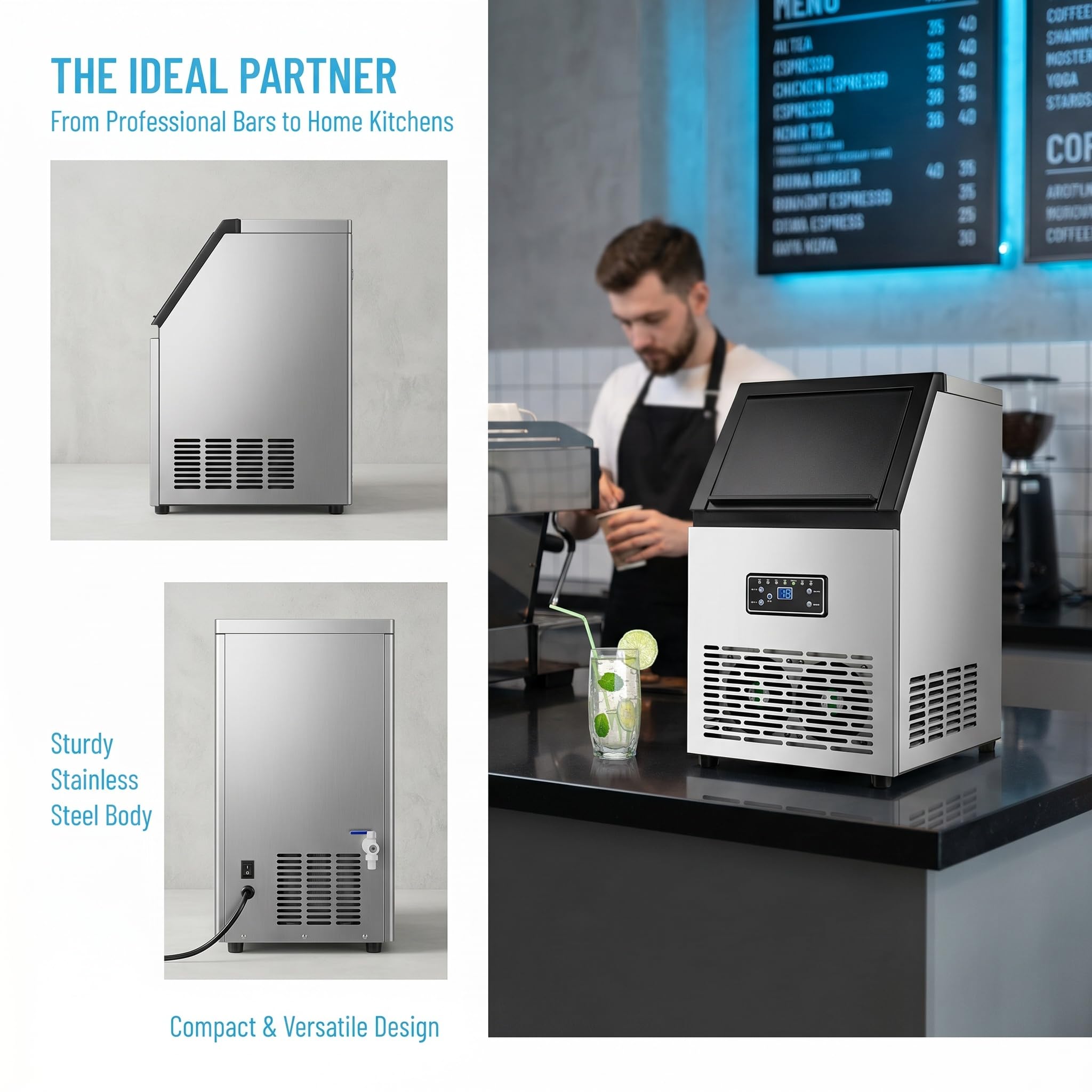 Produttore di Ghiaccio Commerciale 110Lbs/24h, stoccaggio 25Lb, Macchina del cubo del Piano di Lavoro di autopulizia per Il Ristorante del Bar dell'ufficio Domestico
