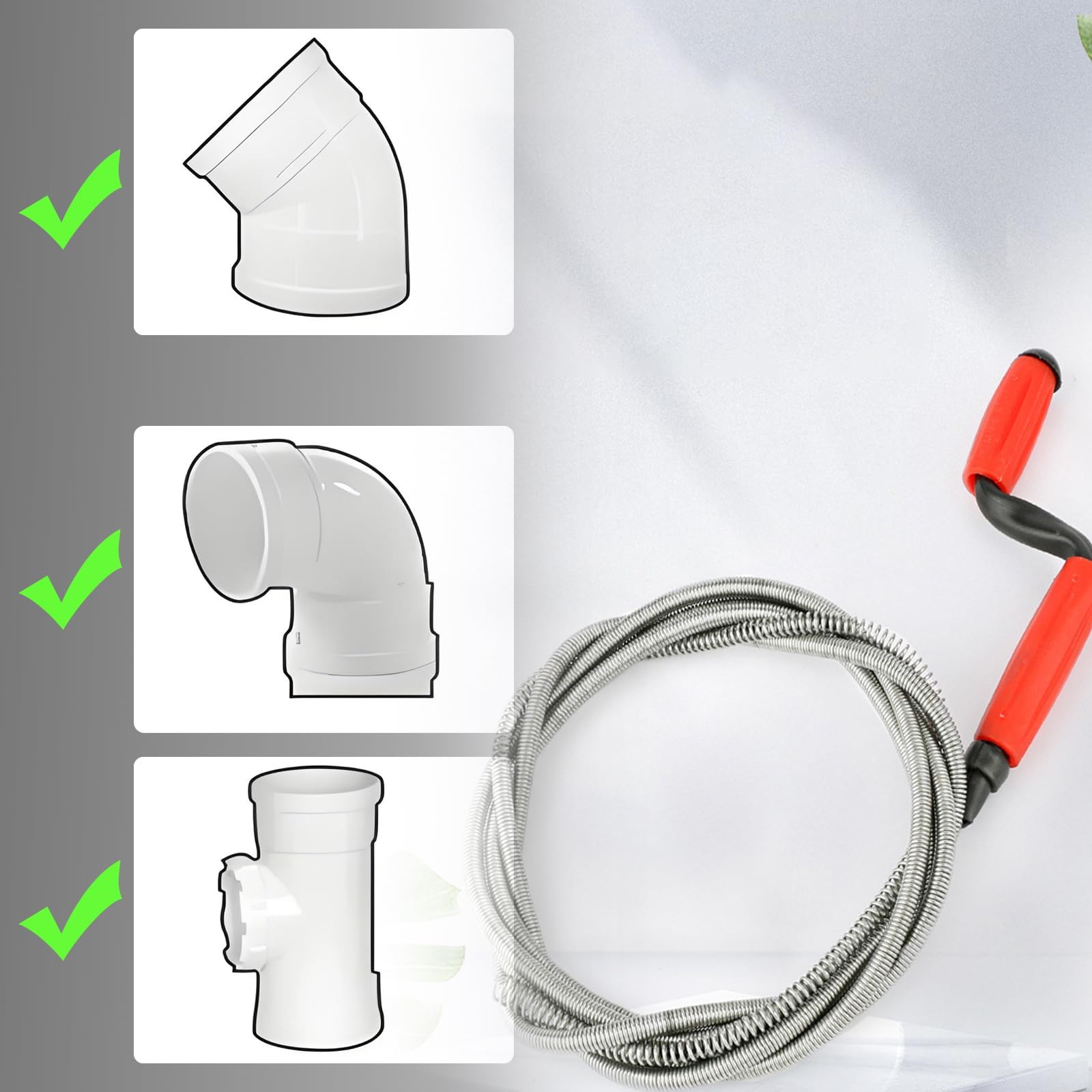 Spirale per la pulizia dei tubi, a spirale, 5 m x 6 mm, scarico Snake per ostacoli ostinati in cucina, bagno, lavanderia, per casa, appartamento, facile da usare