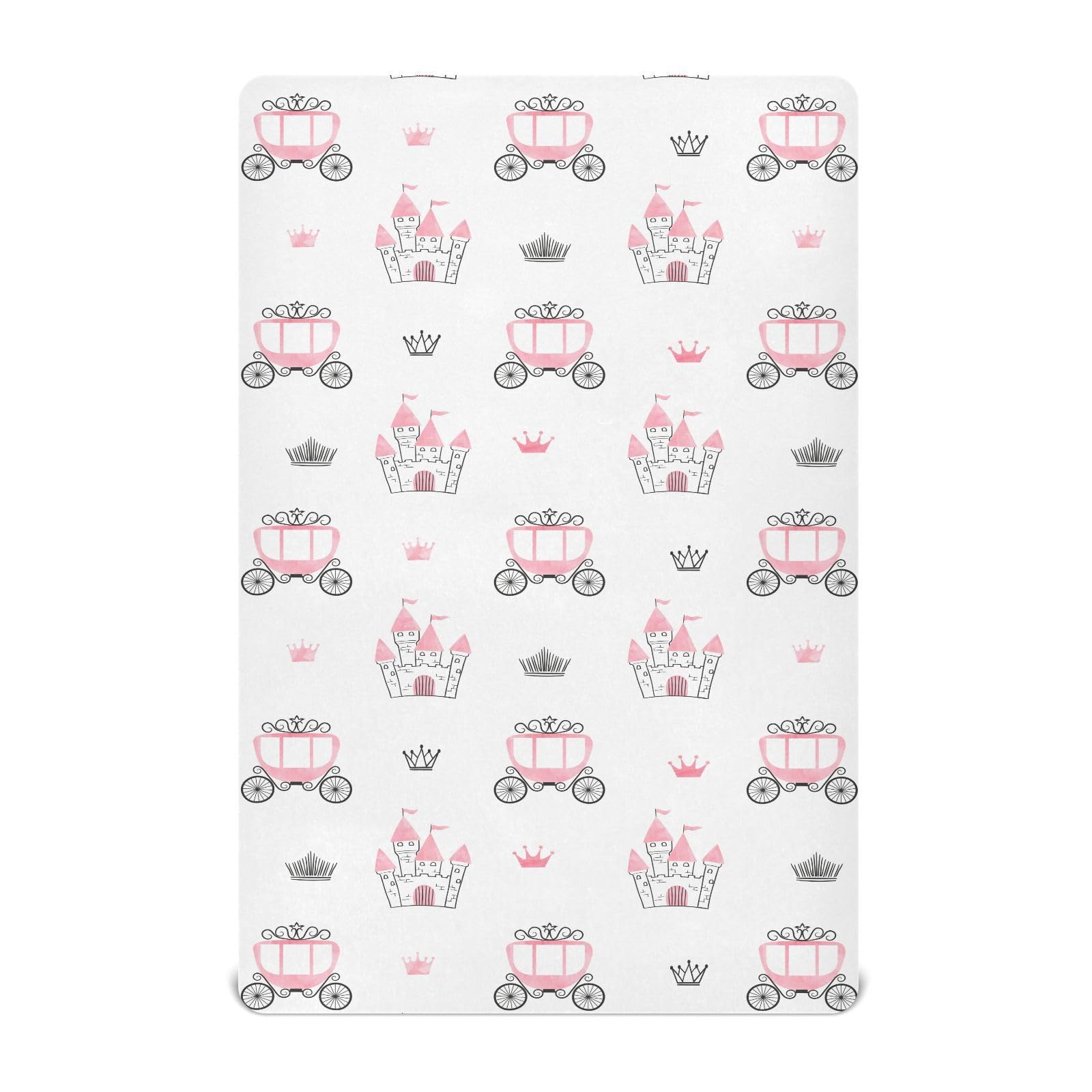 Vvfelixl Crib Sheets for Boys Princess Castle Crown Carriage Toddler Baby Girl Sheets, Neutral, 52 * 28 * 9 In, Multi-colored, Polyester