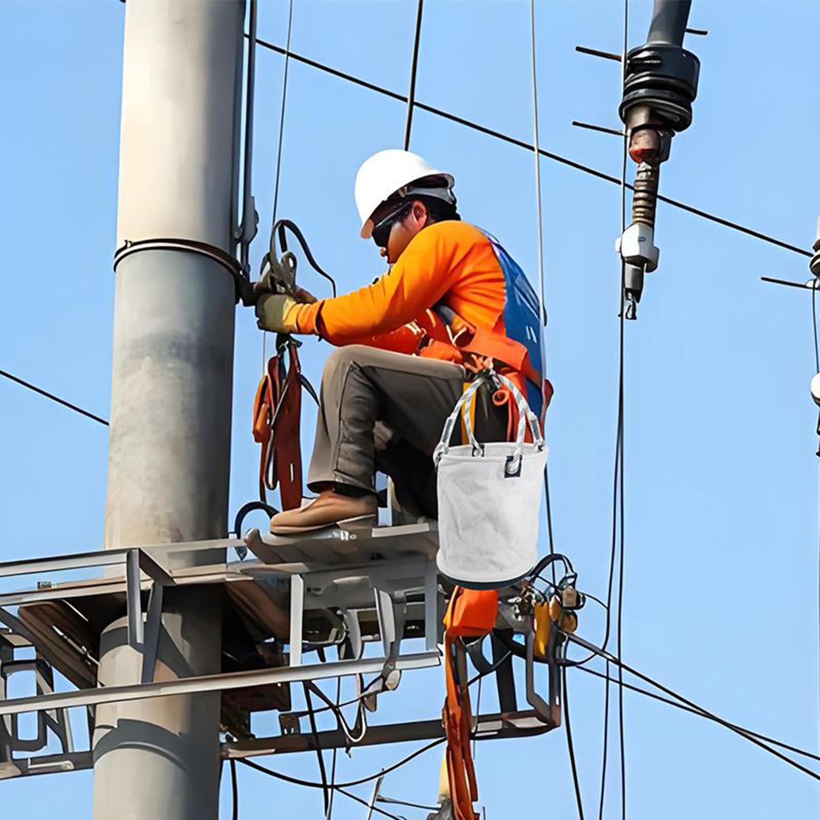 Borsa a secchiello per utensili, custodia per elettricisti, organizer per apparecchiature elettriche, tasca per postazione di lavoro con struttura robusta