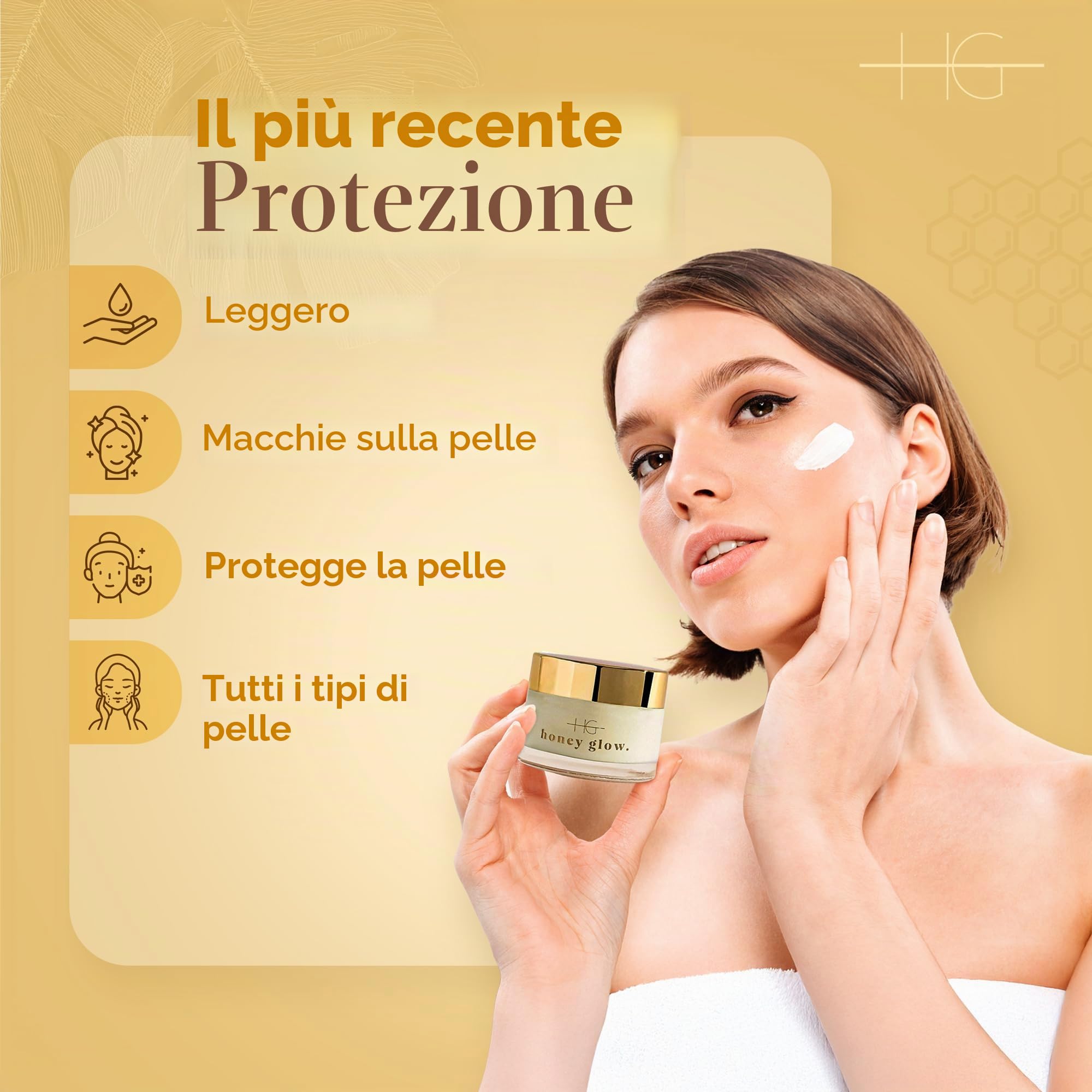 HoneyGlow Crema Viso in Ceramide Ultra Idratante con Miele, Rafforza la Barriera Della Pelle e Protegge Dalla Luce Solare, SPF15, Formulato Con Niacinamide, Acido Ialuronico e Peptidi
