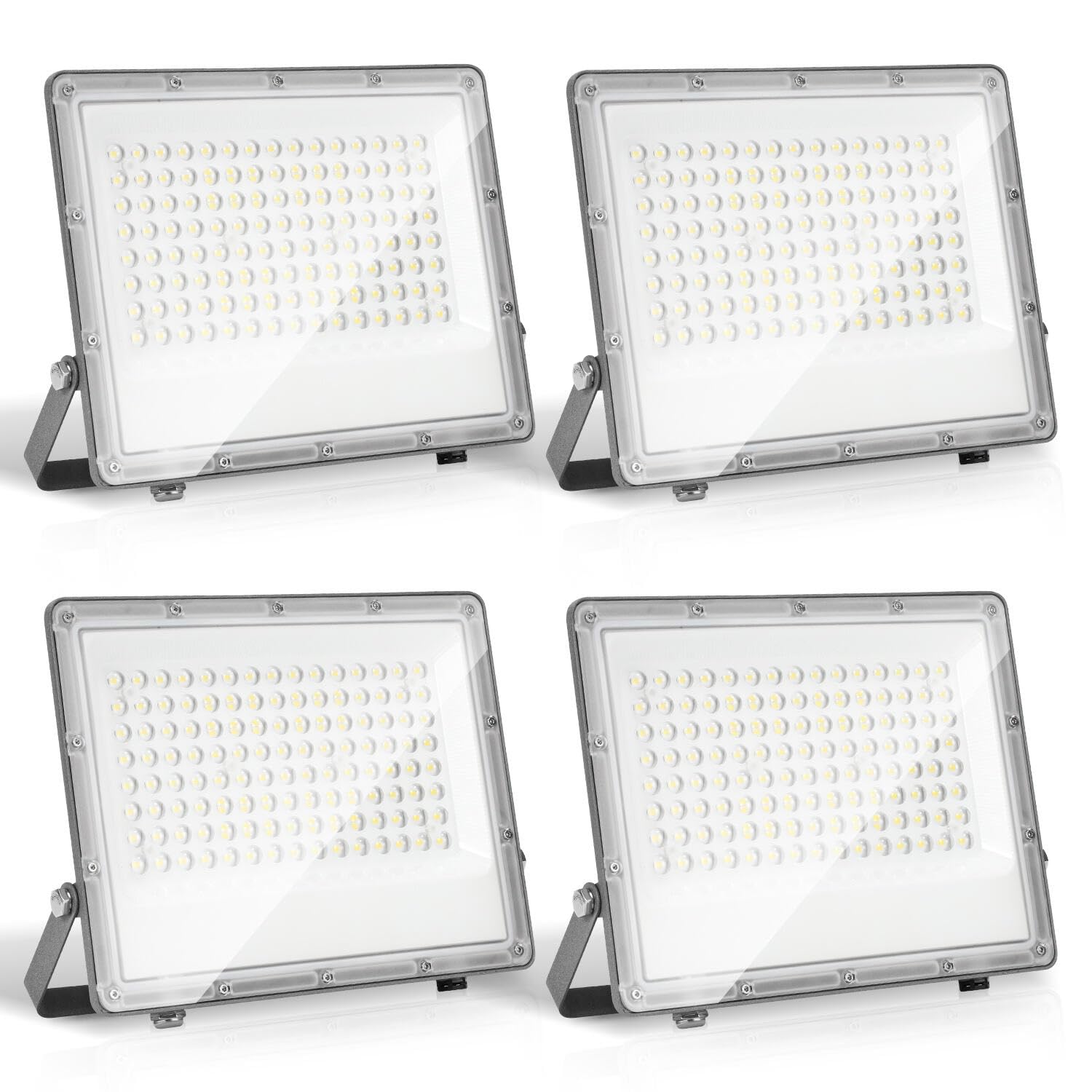 LED Strahler Außen 100W,4 Stück LED Fluter 6000K Kaltweiß 9900LM Led Scheinwerfer, IP65 Wasserfest Aussenstrahler für Hell Garten Hof Türen Rasen Garage [Energieklasse E]