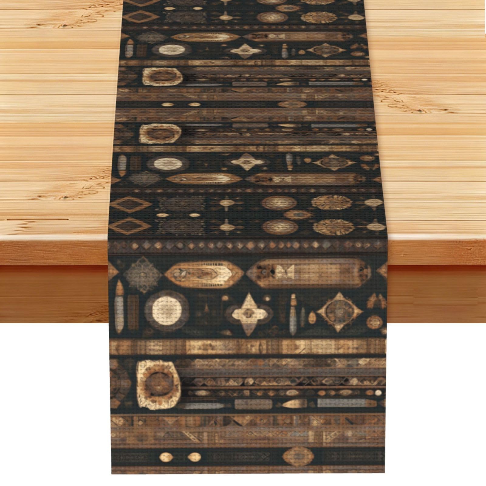 Bohemian style Linen Look Table Runner 13x72-Wrinkle Resistant Farmhouse Style for Dining Table Decor