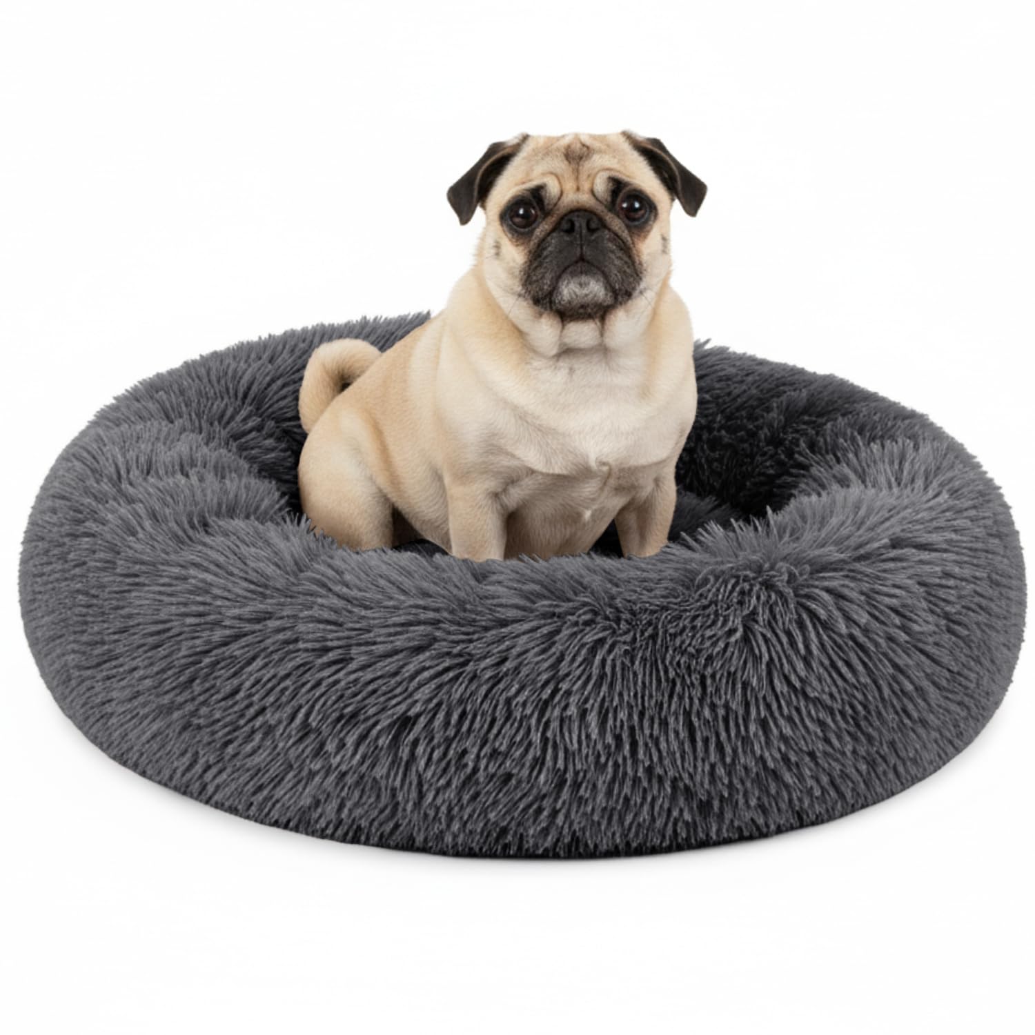 PetAmi Calming Dog Bed for Small & Medium Dogs and Cats, 23 Round Donut Dog Bed, Washable Fluffy Faux Fur Puppy & Cat Bed, Anti-Anxiety Plush Cuddler