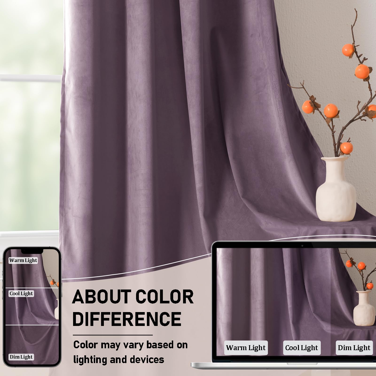 JIUZHEN Cortinas Opacas de Terciopelo Lavanda de 108 Pulgadas de Largo, Suaves, Retro, con Aislamiento térmico y reducción de Ruido y Bolsillo para cortinero, para Sala de Estar, 70 Pulgadas de Ancho