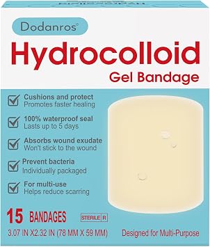 Dodanros Advanced Fast Healing Large Hydrocolloid Gel Bandages, Adhesive Wound Care Pads, 3.07 * 2.32 in 15 Count