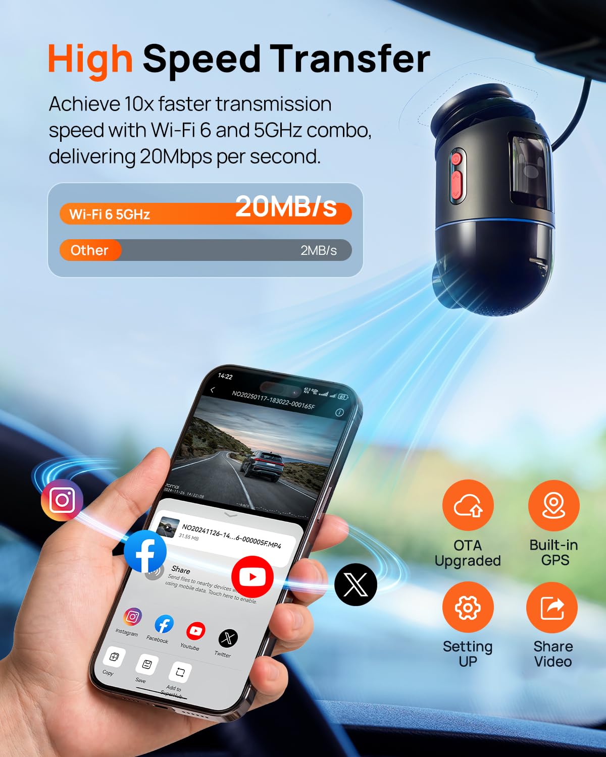 70mai X800 4K Dash Cam delantera y trasera, cámara dual STARVIS 2 para coche con soporte 4G LTE, WiFi 6 de 5 GHz, GPS, HDR, modo de estacionamiento, soporta 512 GB máx