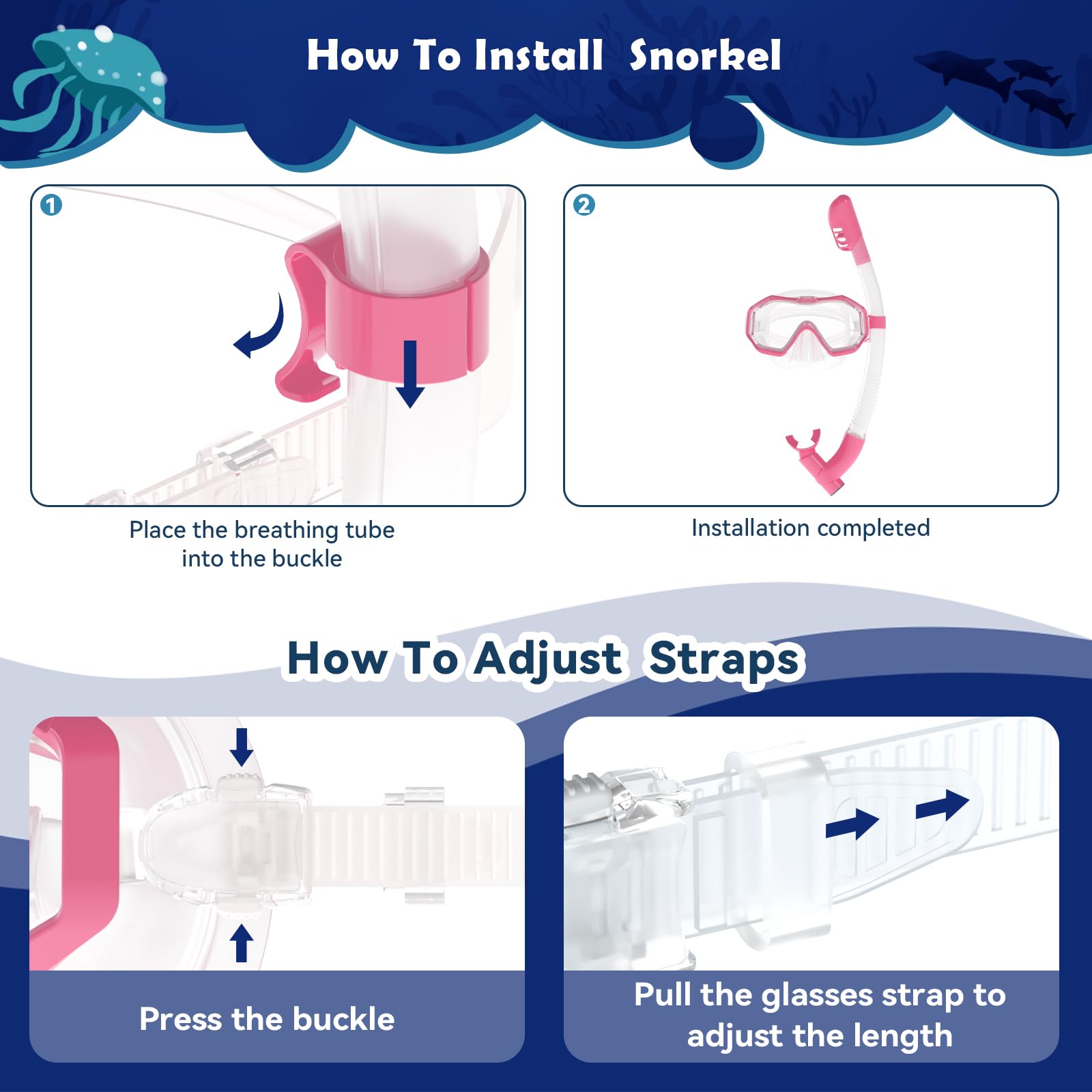 Maschera Subacquea Bambini, Maschera Snorkeling Bambino Con Lenti In PVC, Panoramici A 180°, Con Guarnizione In Silicone, Anti-Perdita e Ppannamento, Occhialini Nuoto Bambini 4-10 Età