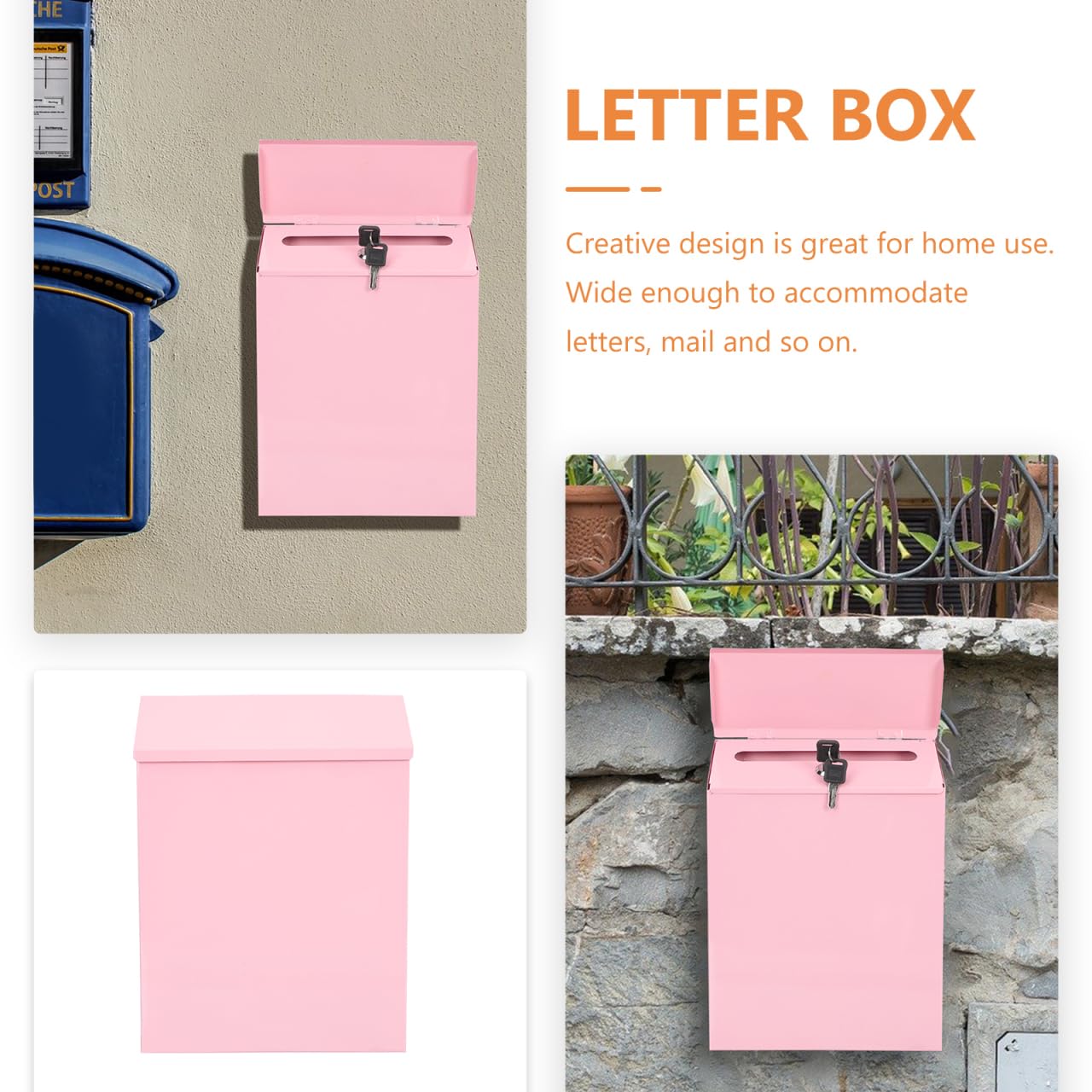 Cassetta Delle Lettere Con Serratura A Parete - Colore Rosa, Per Casa E Ufficio, 30x23x6 Cm - Foto 3