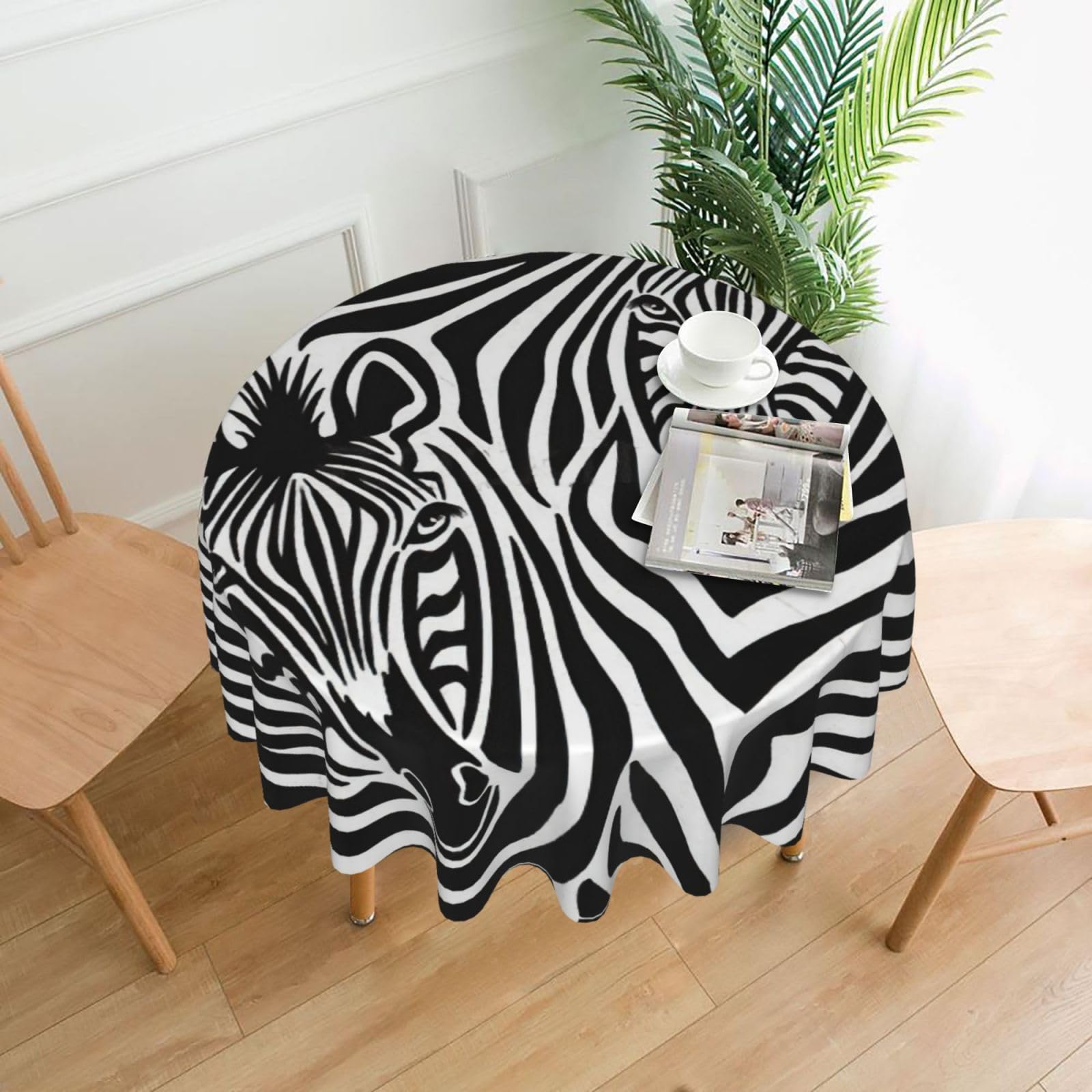 Zcmkjlg Zebra Print Quick Ship Round Tablecloth 60in Polyester Washable Cover for Dining Room