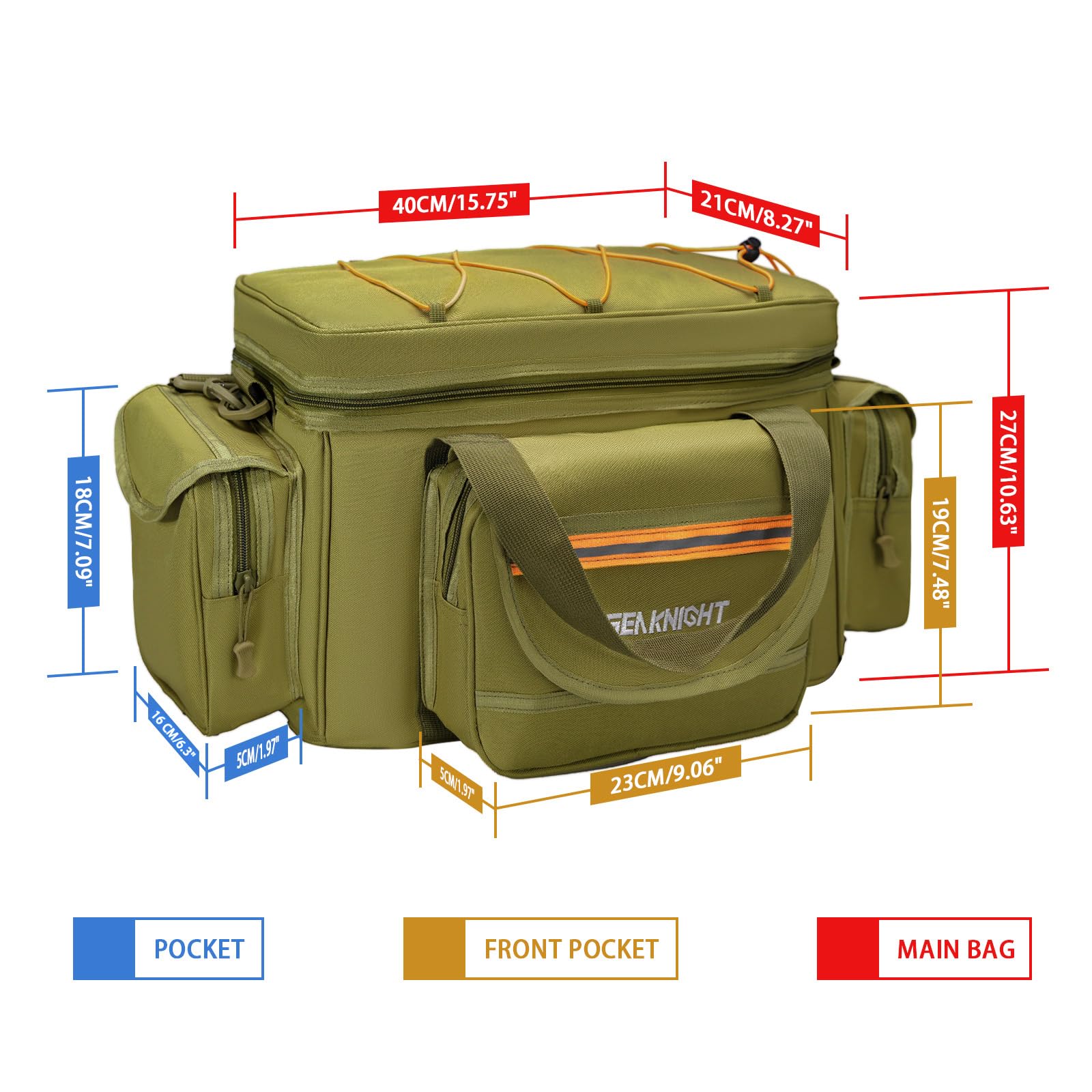 Seaknight Carp Fishing Bag SK003 Single Shoulder Sea Fishing Tackle Bags Holdall Camouflage Outdoor Carryall Bag Hiking Travel Pack 50CM*28CM*27CM (Yellow) - Image 3