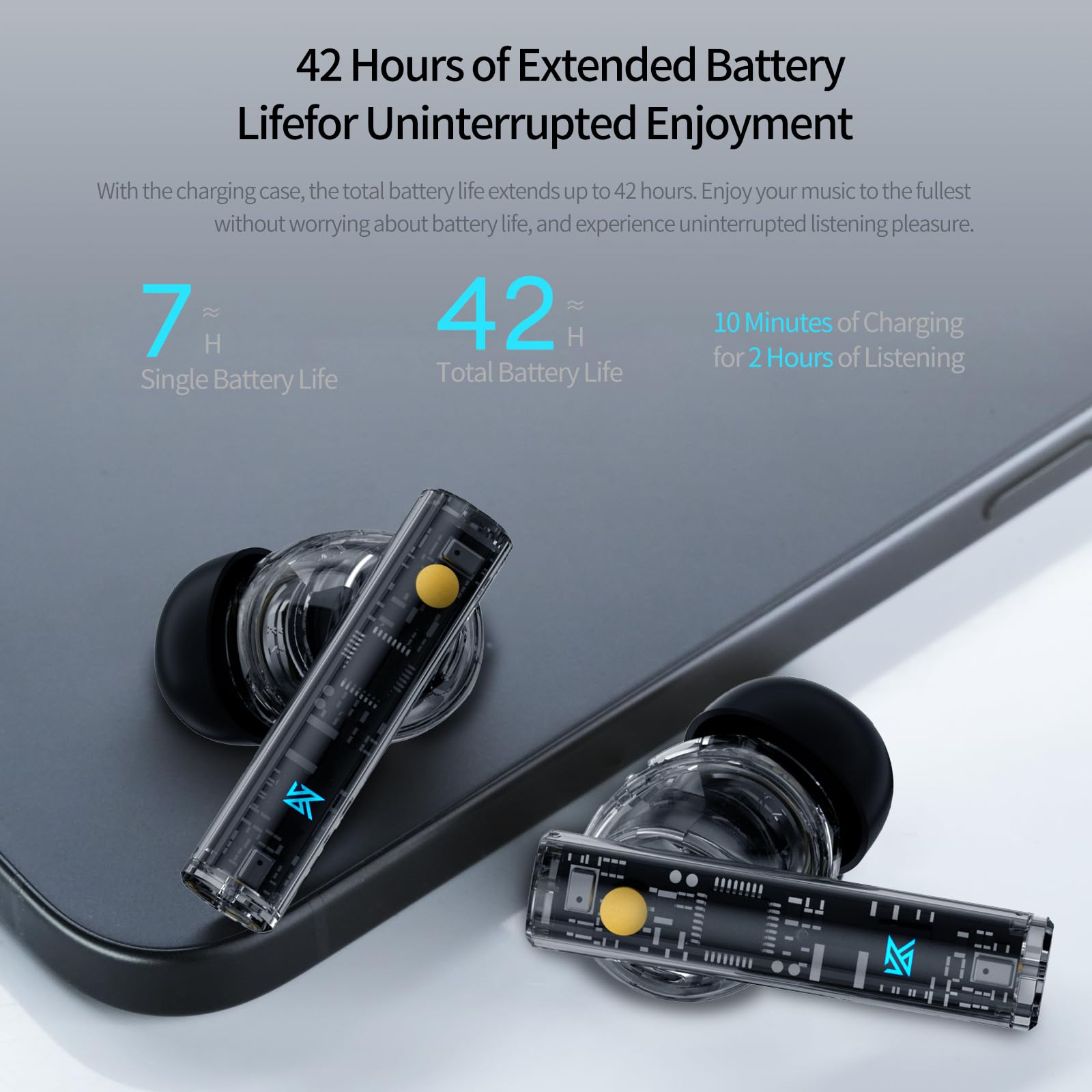 KZ Carol - Auriculares Bluetooth inalámbricos Bluetooth 5.4 HiFi estéreo, 35 horas de tiempo de reproducción, auriculares Bluetooth con ANC híbrido, LDAC Hi-Res Audio, 6 micrófonos, para trabajo y