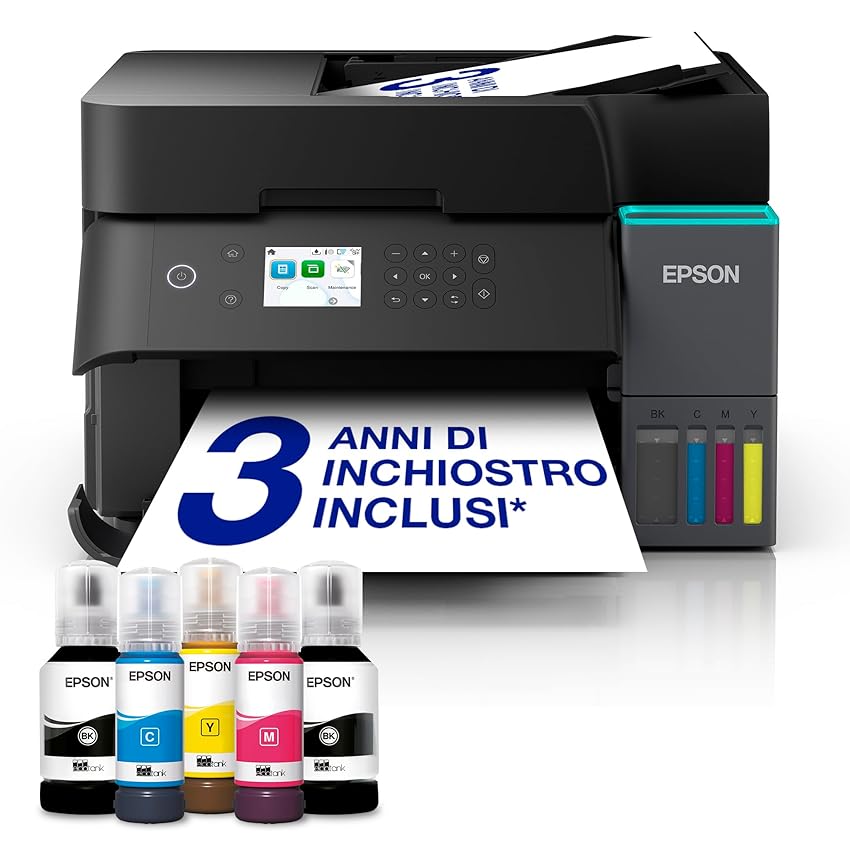 EcoTank ET-3950 Stampante Multifunzione A4 con serbatoio d’inchiostro, Wi-Fi e AirPrint, con ADF, Stampa fronte/retro automatica, Scansione e copia, Fino a 3 anni di inchiostro inclusi