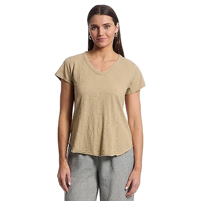 Mod o doc V Neck T Shirts with Curved Hem Women