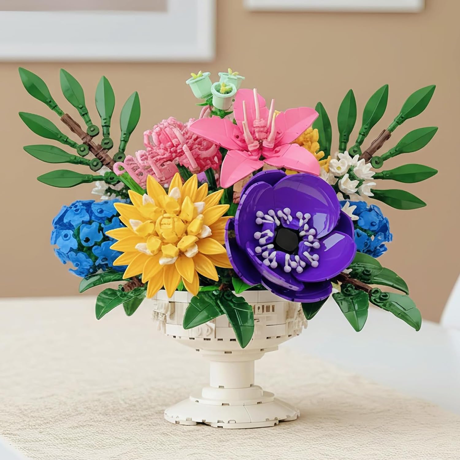 Botanicals Flower Bouquet Building Block Sets, Includes Hydrangea, Dahlia, Azalea, Artificial Flowers Arrangement With Vase, Mother‘s Day Gift, Bouquet for Adults, Ages 18+, Table Decor