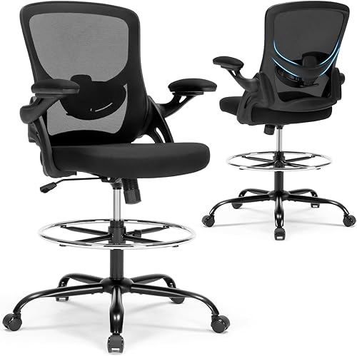Silla de oficina, silla ergonómica de malla de piel sintética, con soporte lumbar, altura ajustable, ruedas giratorias ejecutivas con brazo