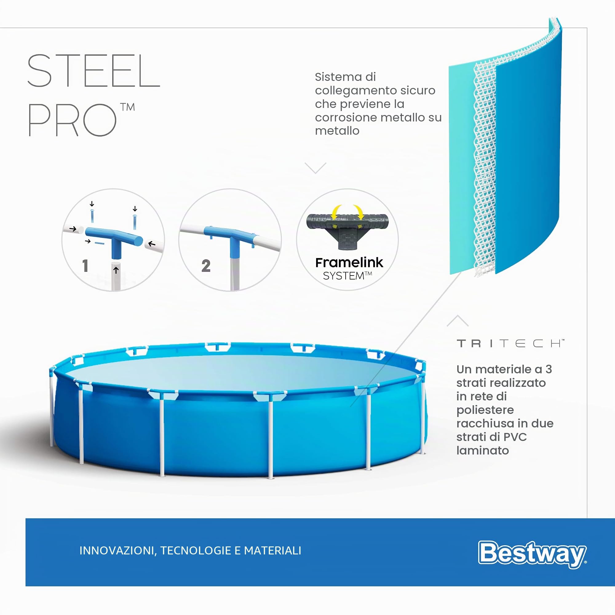 Bestway Acciaio PRO Piscina - Modello 56679 - Ø305 x 76 cm - 4678l - con Pompa del Filtro - Una Cartuccia