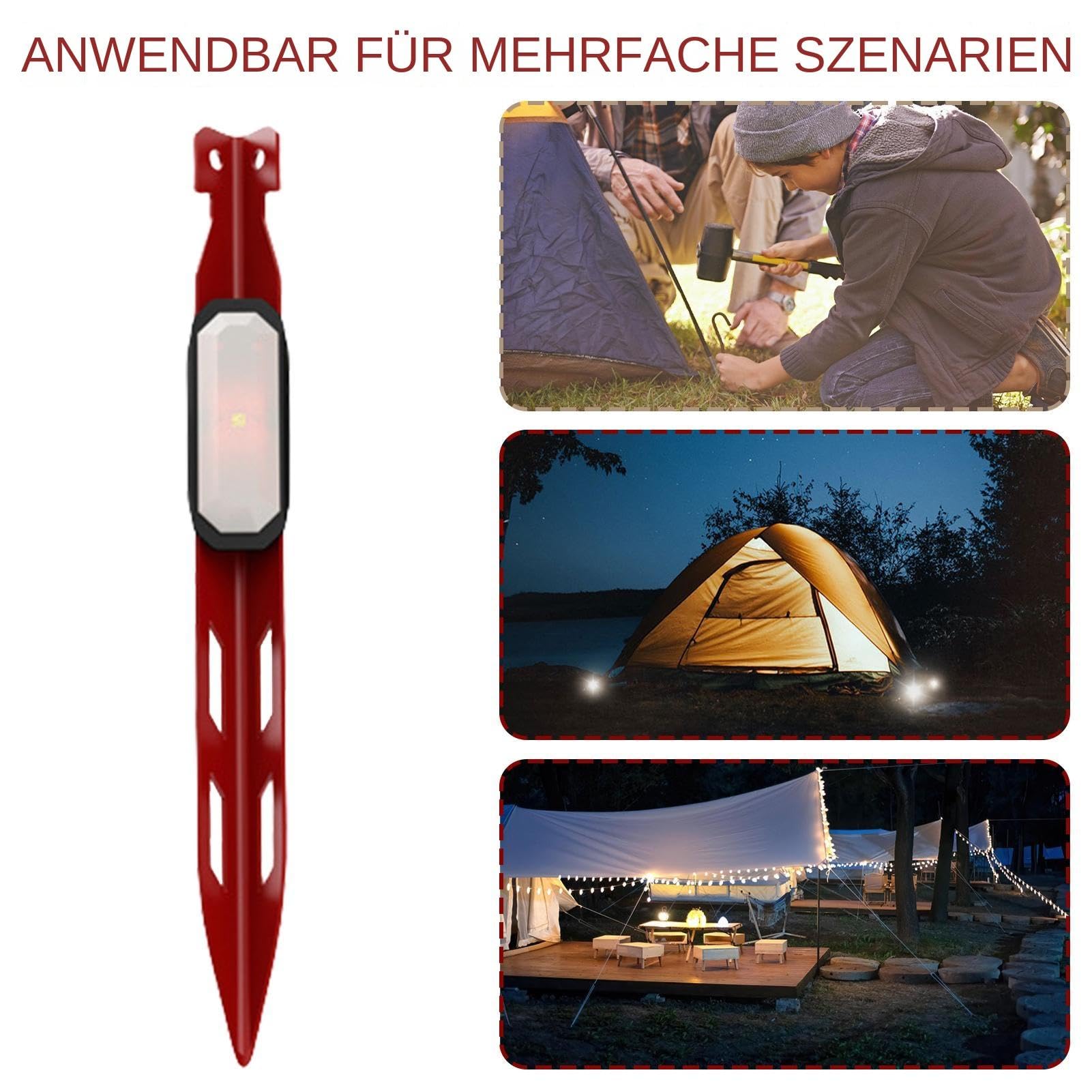 led zeltheringe Metall, Zelthering - 4 Stück Erdspieße mit LED-Licht Solo & Duo Tent Farbe:Weiss / Grün Pagode Zelt