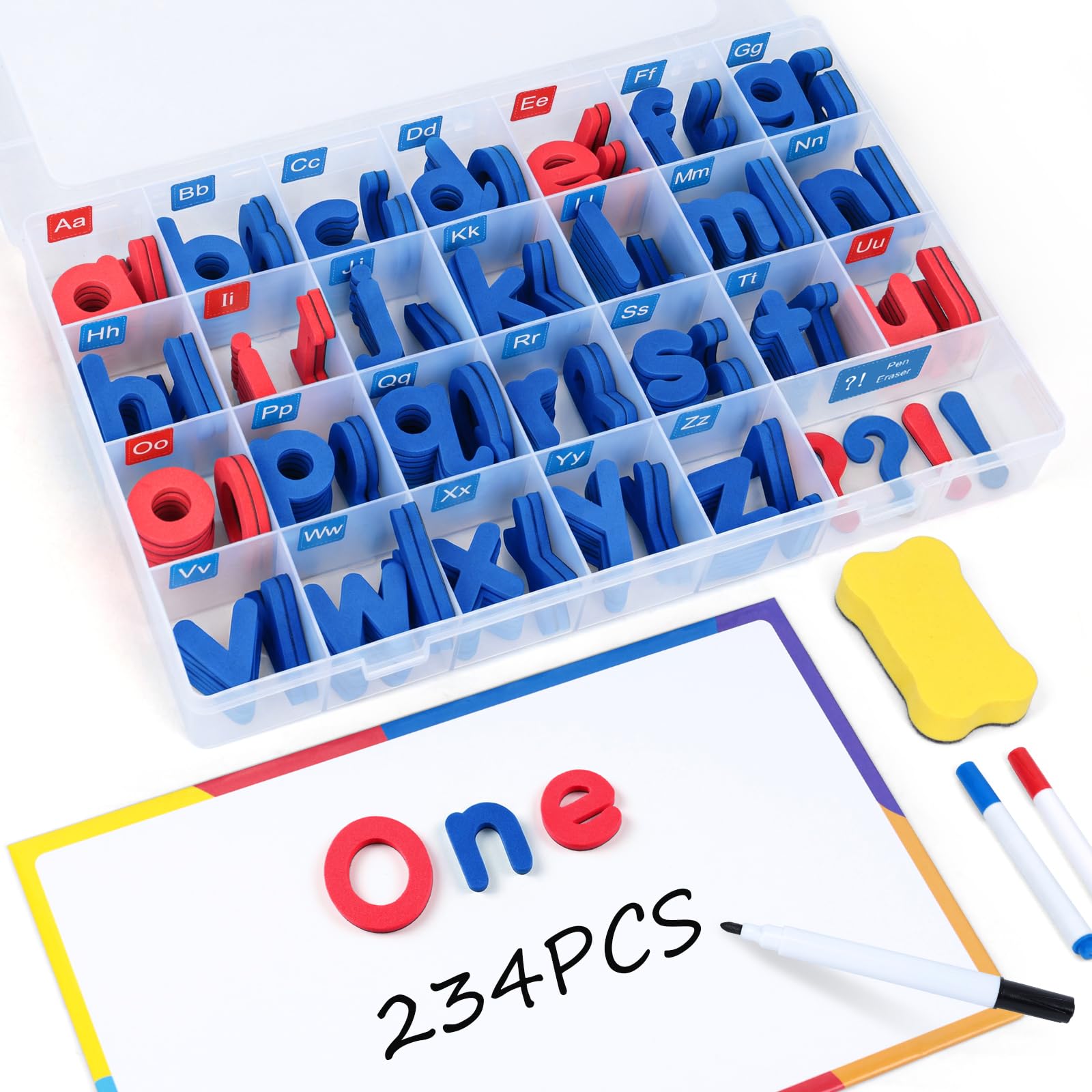 Magnetic Alphabet Letters Kit for Kids, Double Sided Magnetic Board with Storage Box, Educational Learning Toys for Preschool Classroom and Home, 234 Pieces