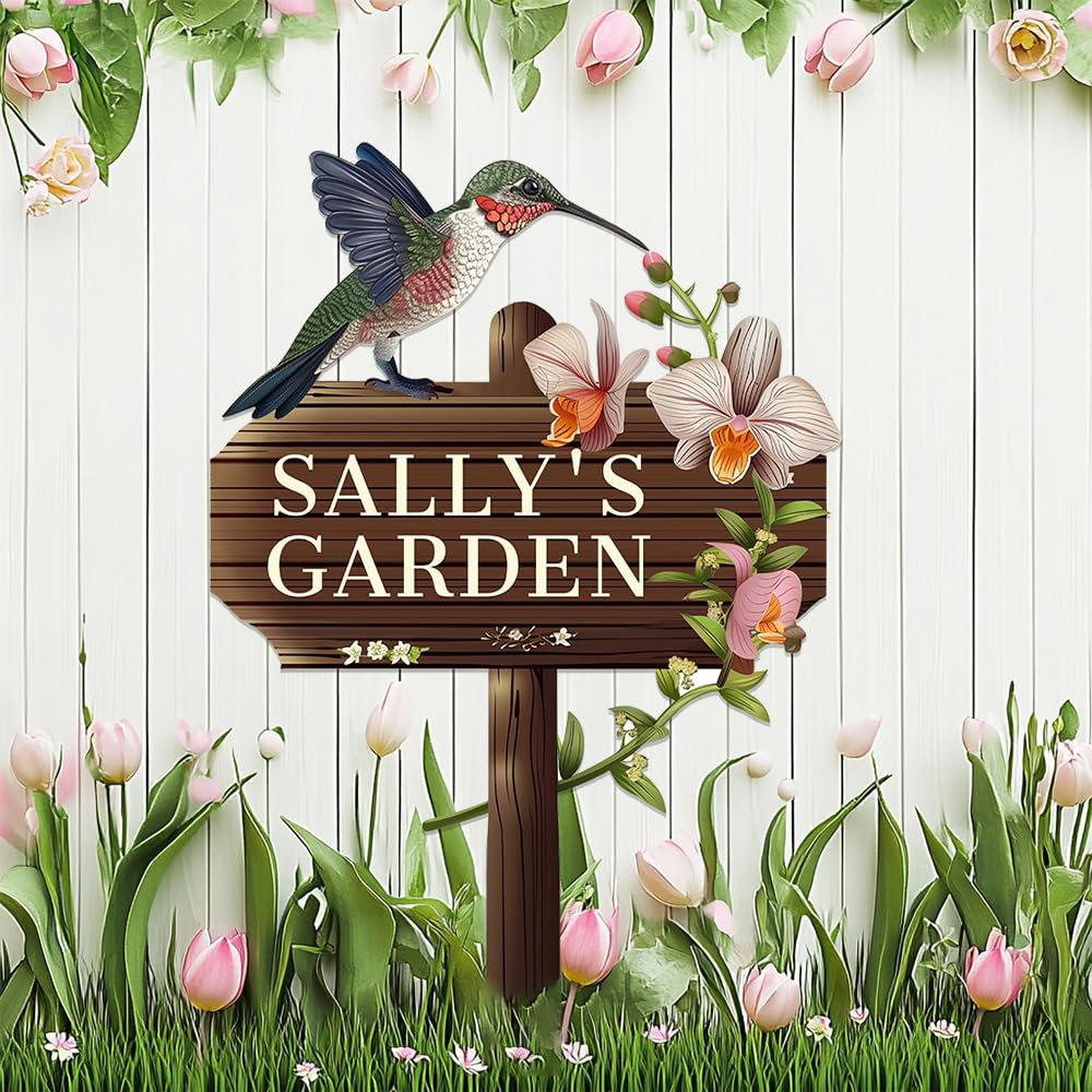 Personalized Birds Flower Metal Garden Signs with Stake,Custom Colorful Bird Welcome Plaque for Outside,Customized Gardener Name Sign for Birthday Gifts,Gardening Decor for Lawn Patio Porch Outdoor